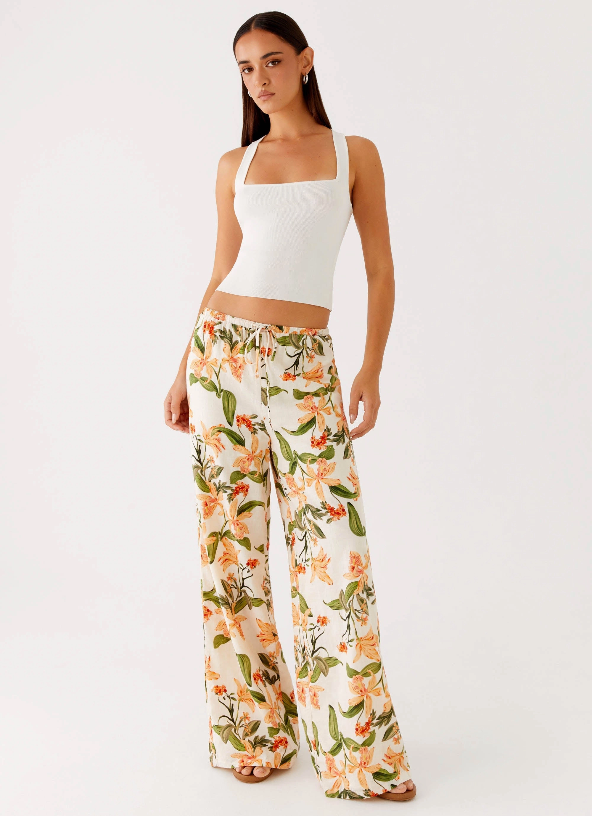 Flexible Motion Dalida Linen Pants - Floral Print