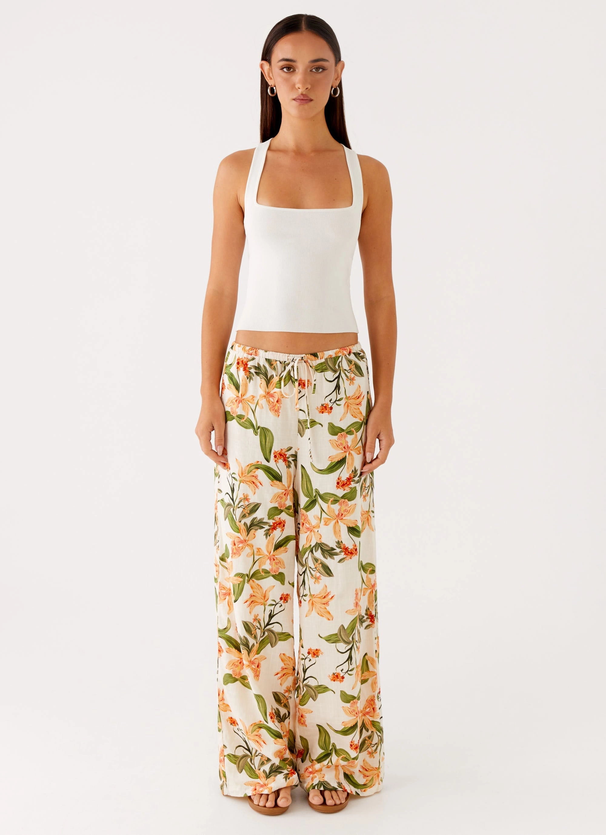 AbrasionResistantFabric Functional Fit Dalida Linen Pants - Floral Print