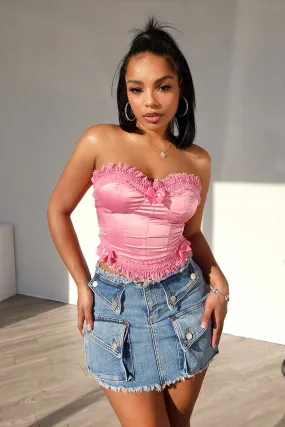 BondedShoulder Tagless Design Rococo Lace Trim Satin Corset