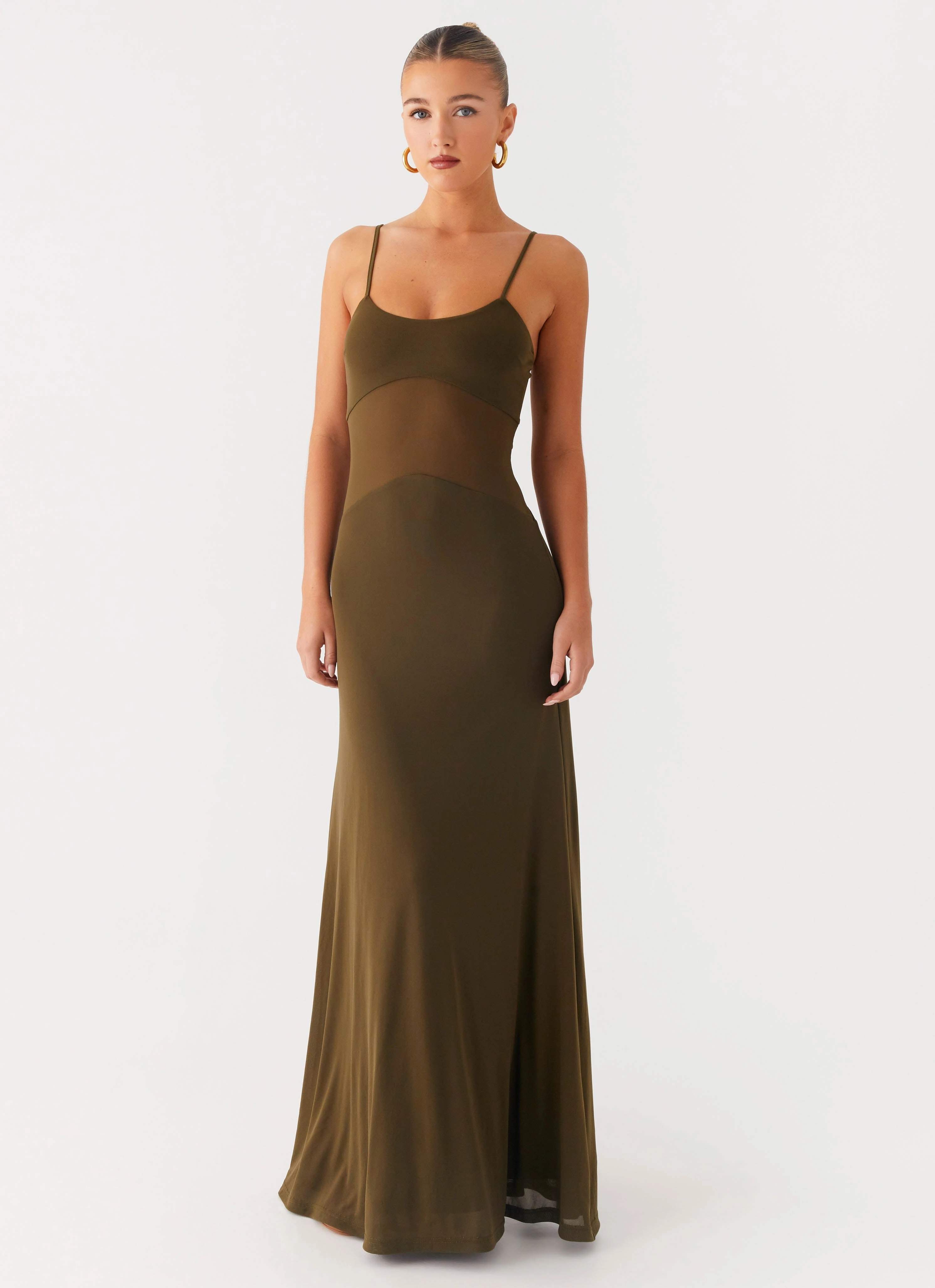 Starfall Maxi Dress - Khaki Soft fabric piece Young Edge