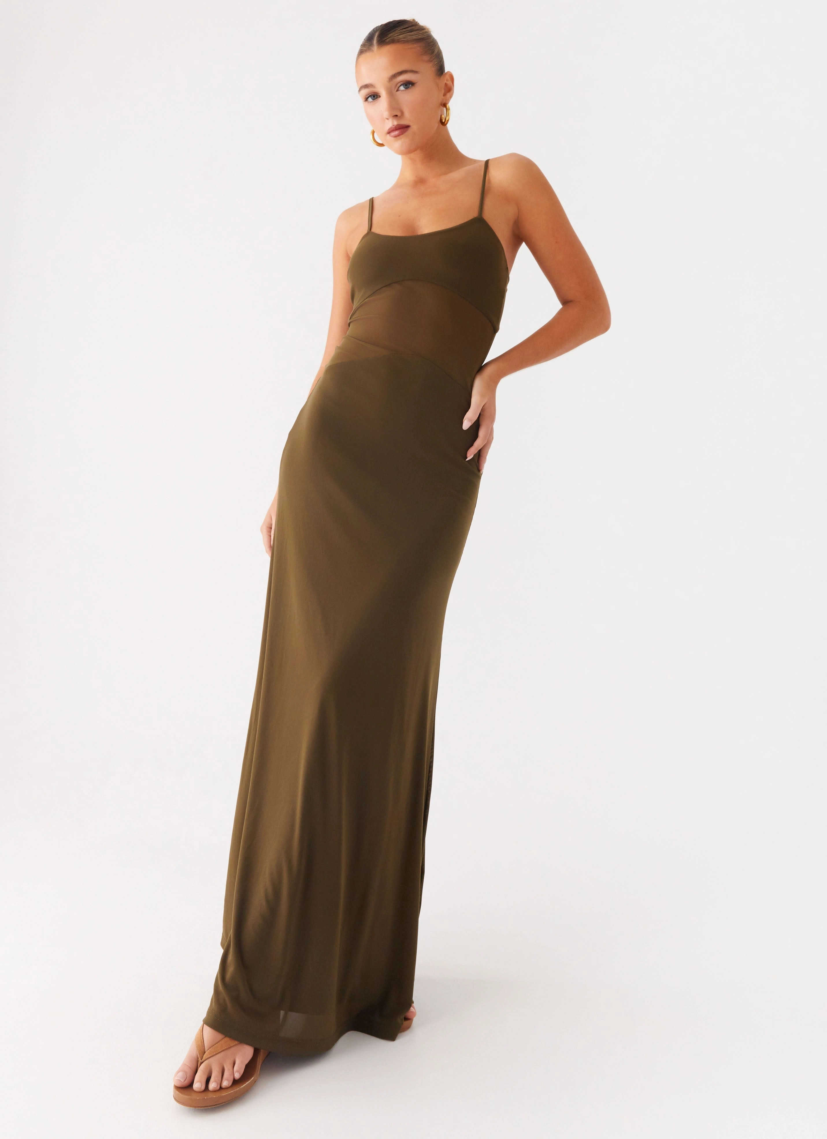 Effortless Layering Pink Glow Starfall Maxi Dress - Khaki