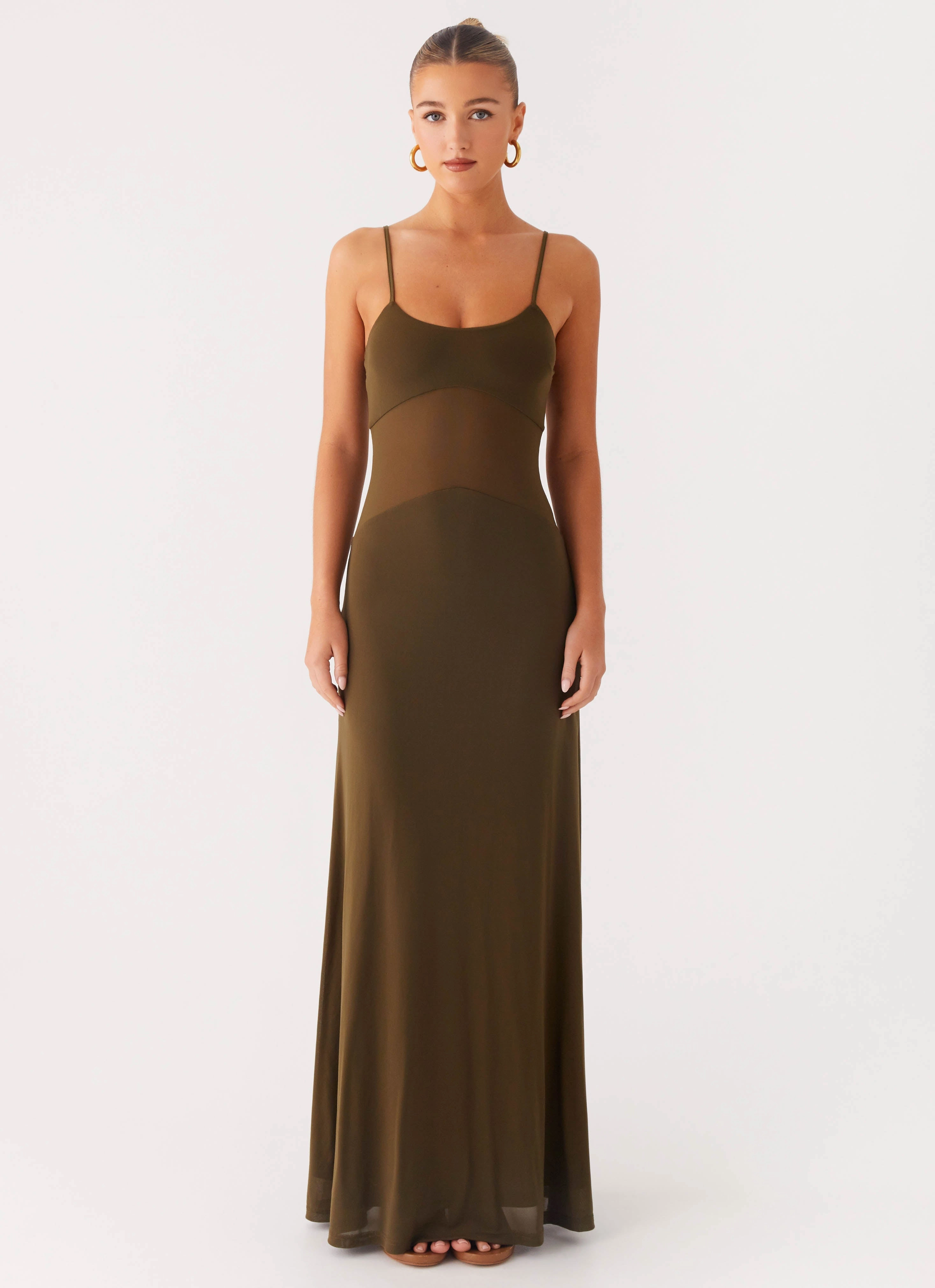 Printed-Lining Sophisticated Cut Starfall Maxi Dress - Khaki