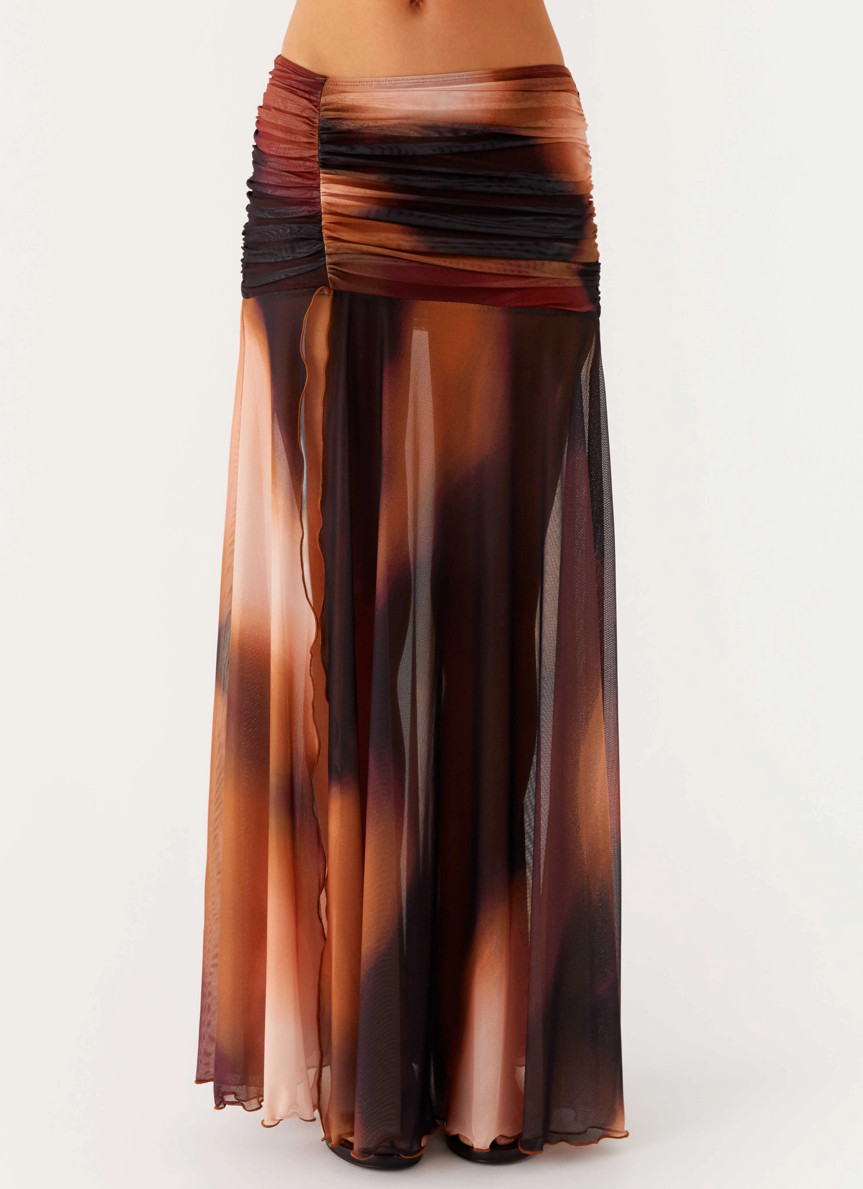Stargazer Mesh Maxi Skirt - Black Gradient Contrast Panel Velvet Finish