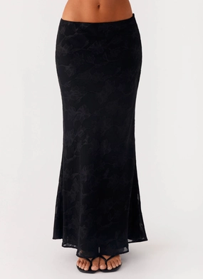 Double Layered Design Relaxed Style Starlit Maxi Skirt - Black