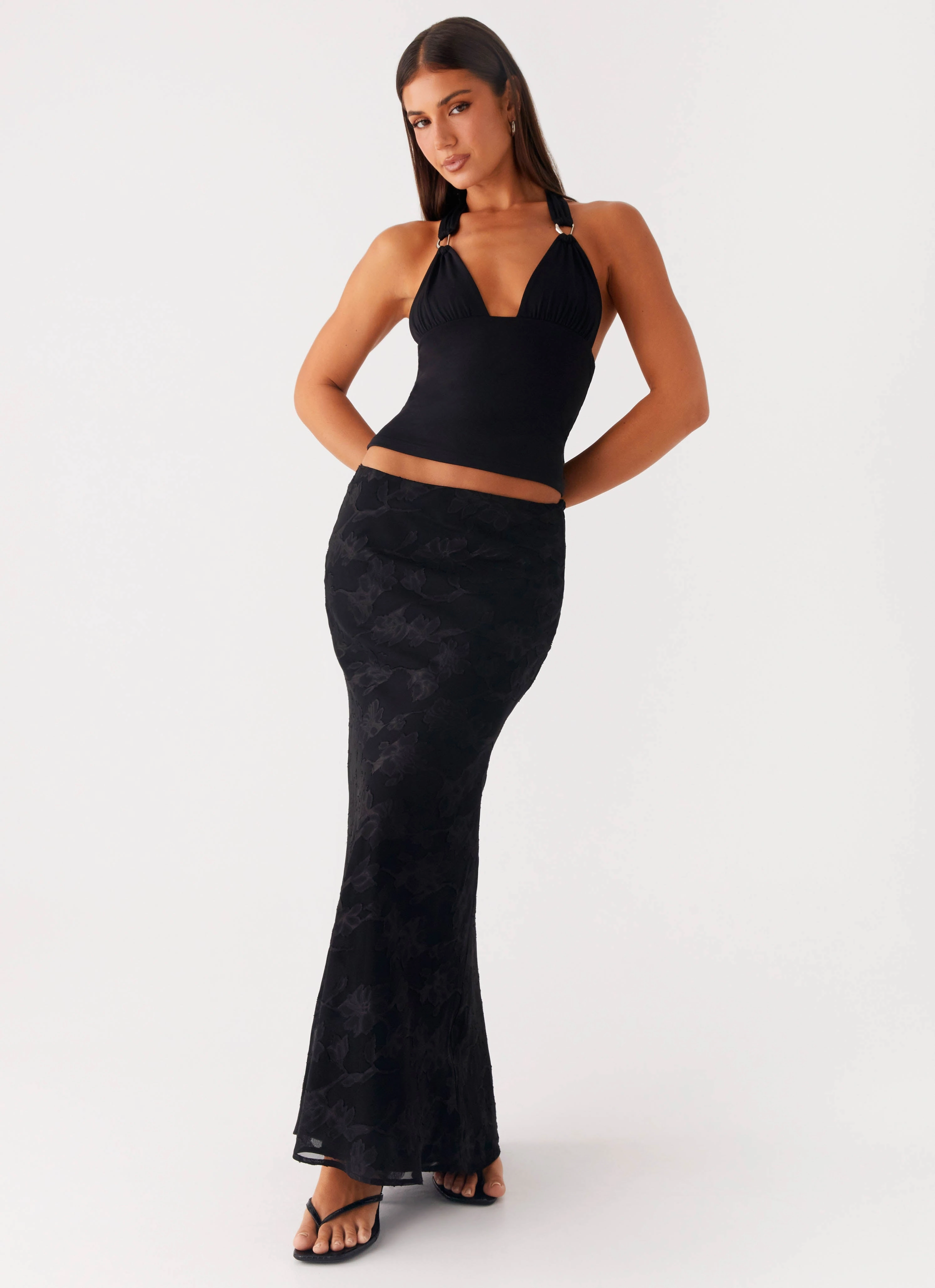 Starlit Maxi Skirt - Black Smooth Texture