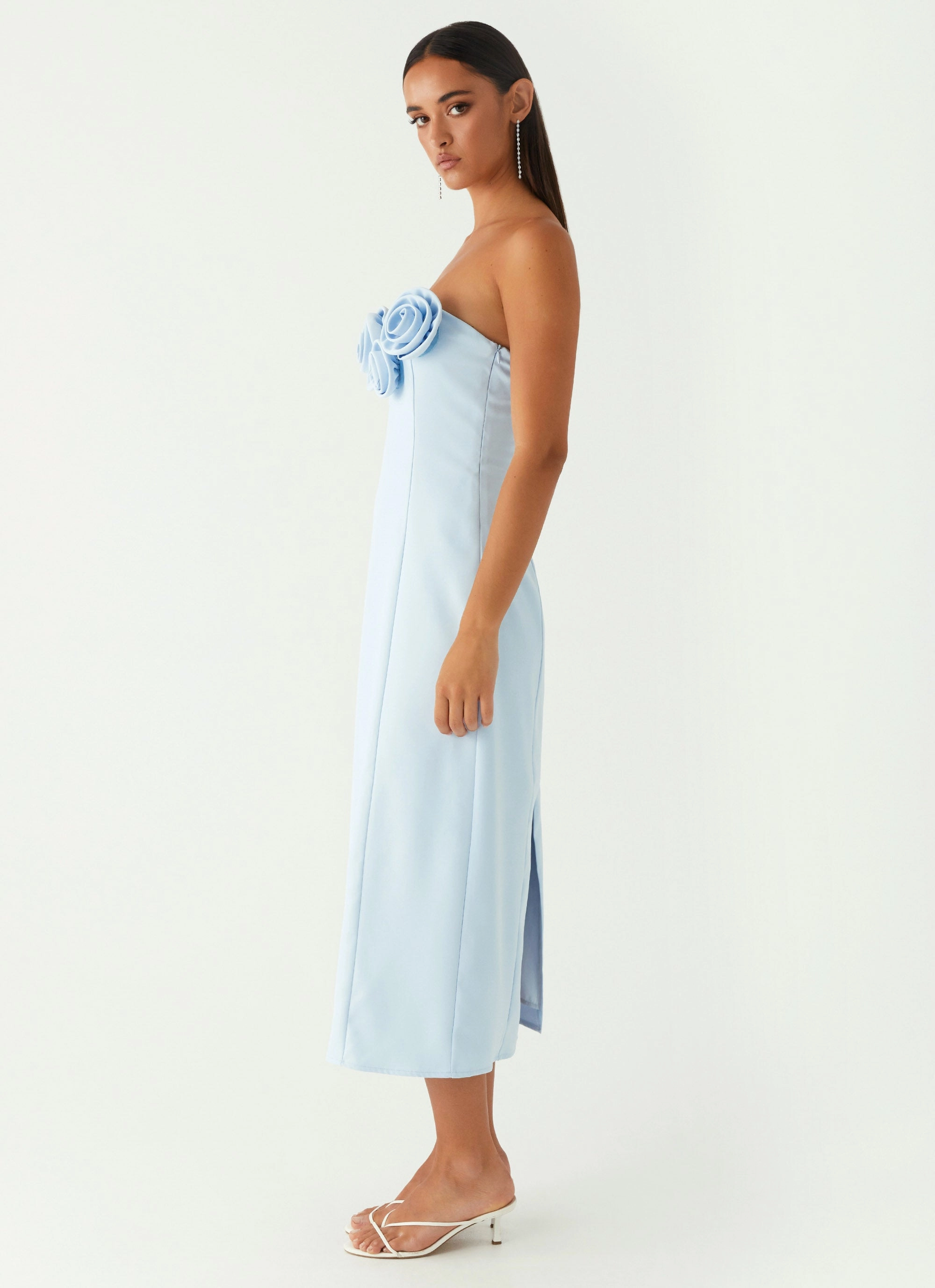Classic Cut Flare Breeze Patsie Strapless Midi Dress - Blue
