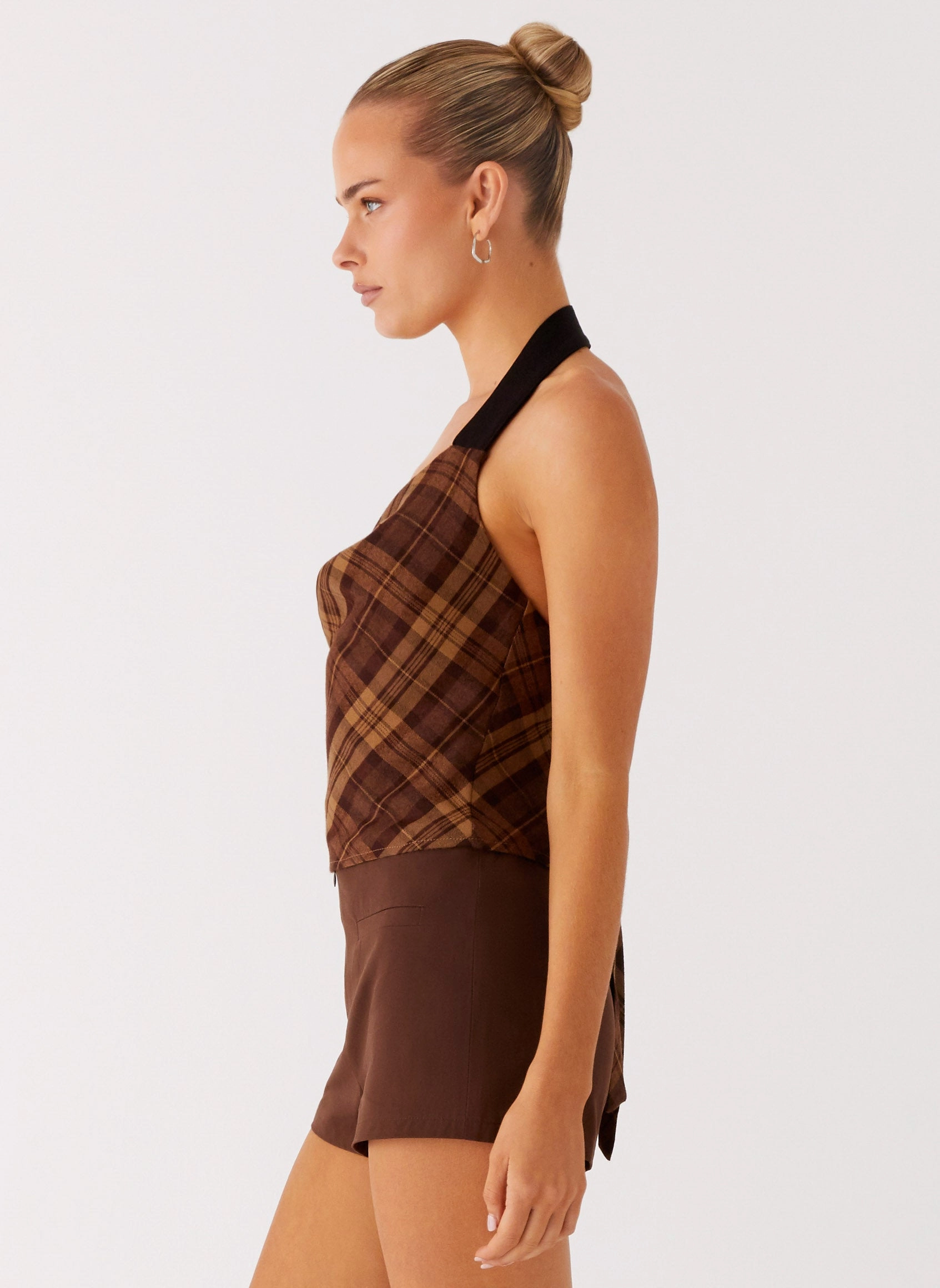 Grid Back Panel Stateside Cowl Top - Plaid