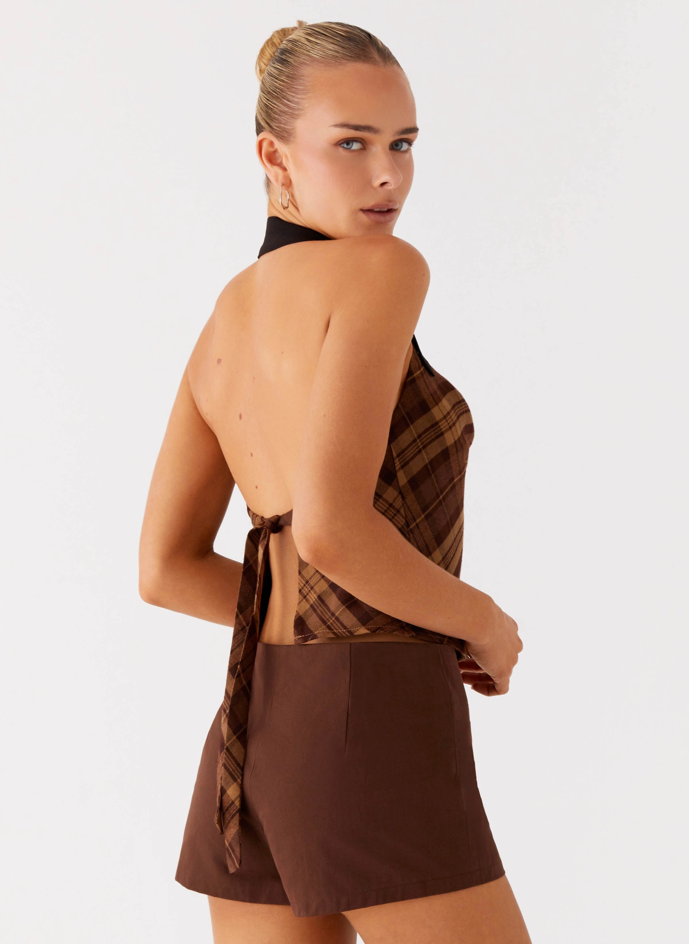 Stateside Cowl Top - Plaid StainRepellentCoating