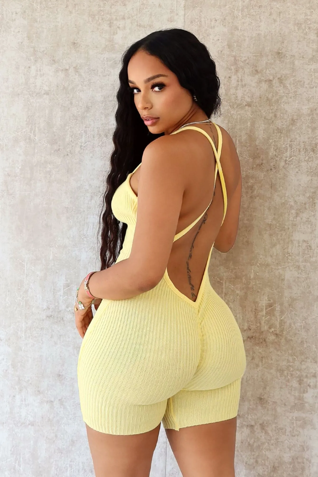 Contoured Panel Design Maude Ribbed Knit Romper