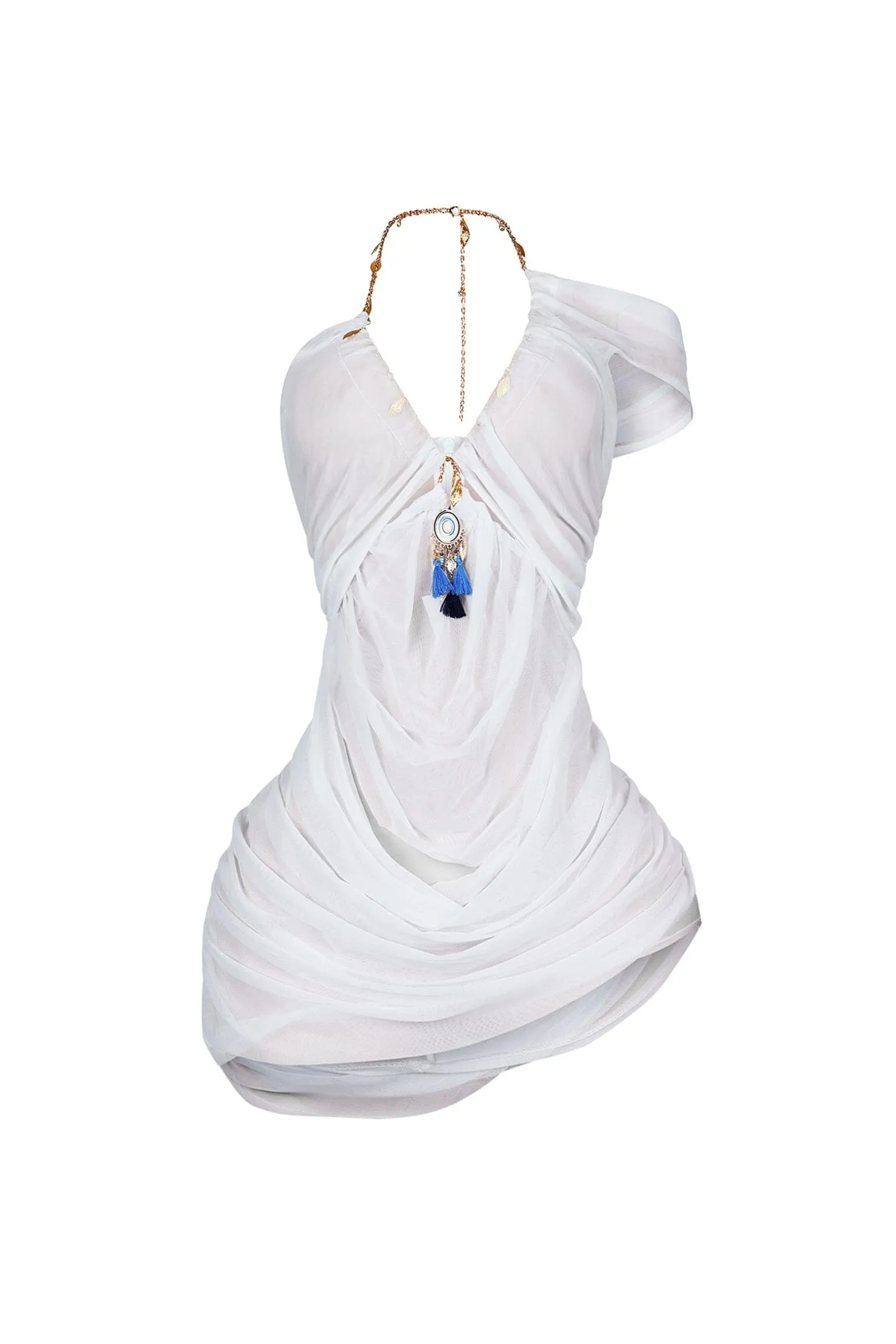 Stay Longer Mesh Halter Mini Dress Sophisticated Charm french chic