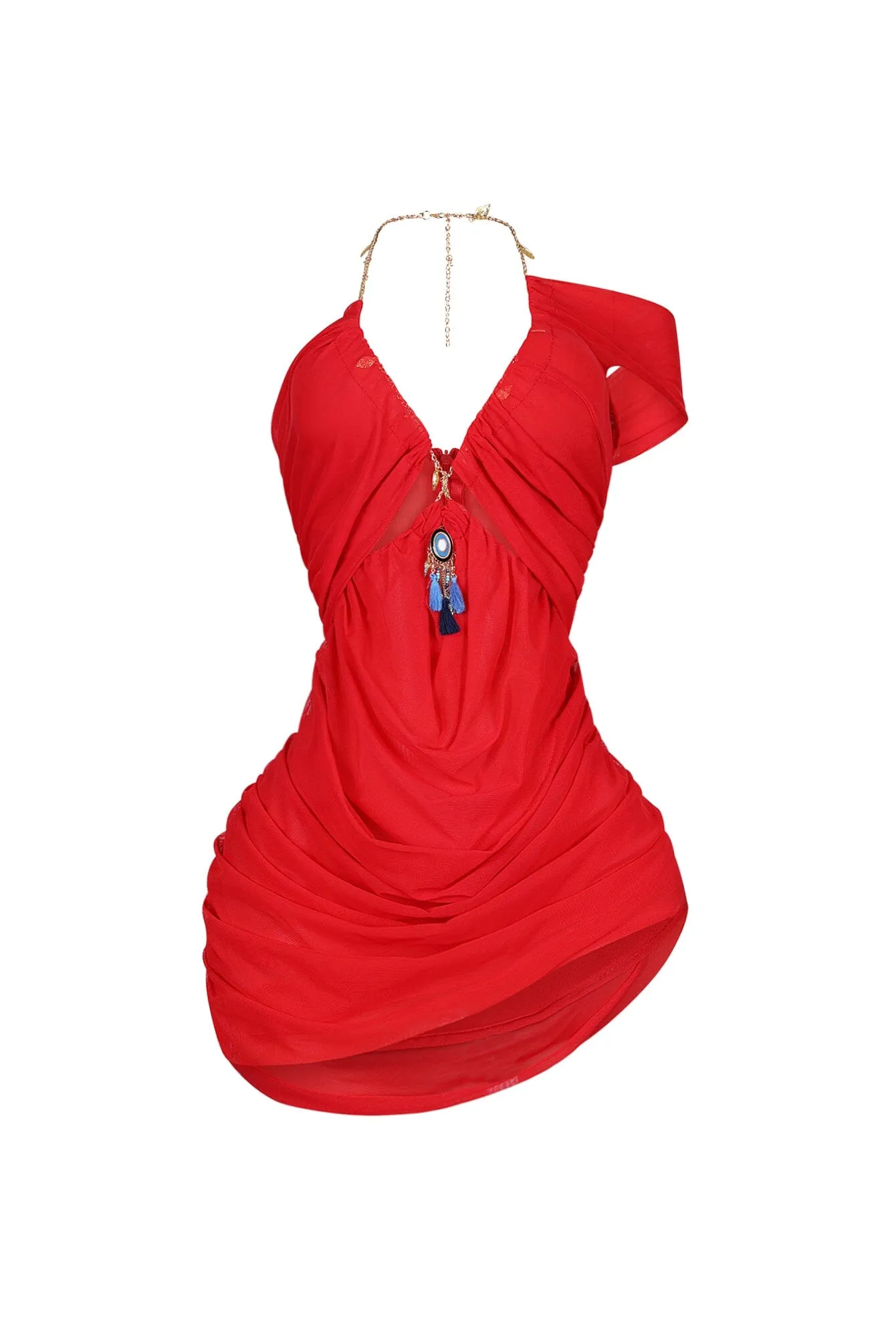 Stay Longer Mesh Halter Mini Dress Luxurious Texture Sheer Light