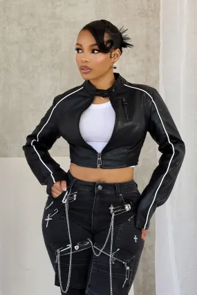 Fall For You PU Crop Jacket Striped