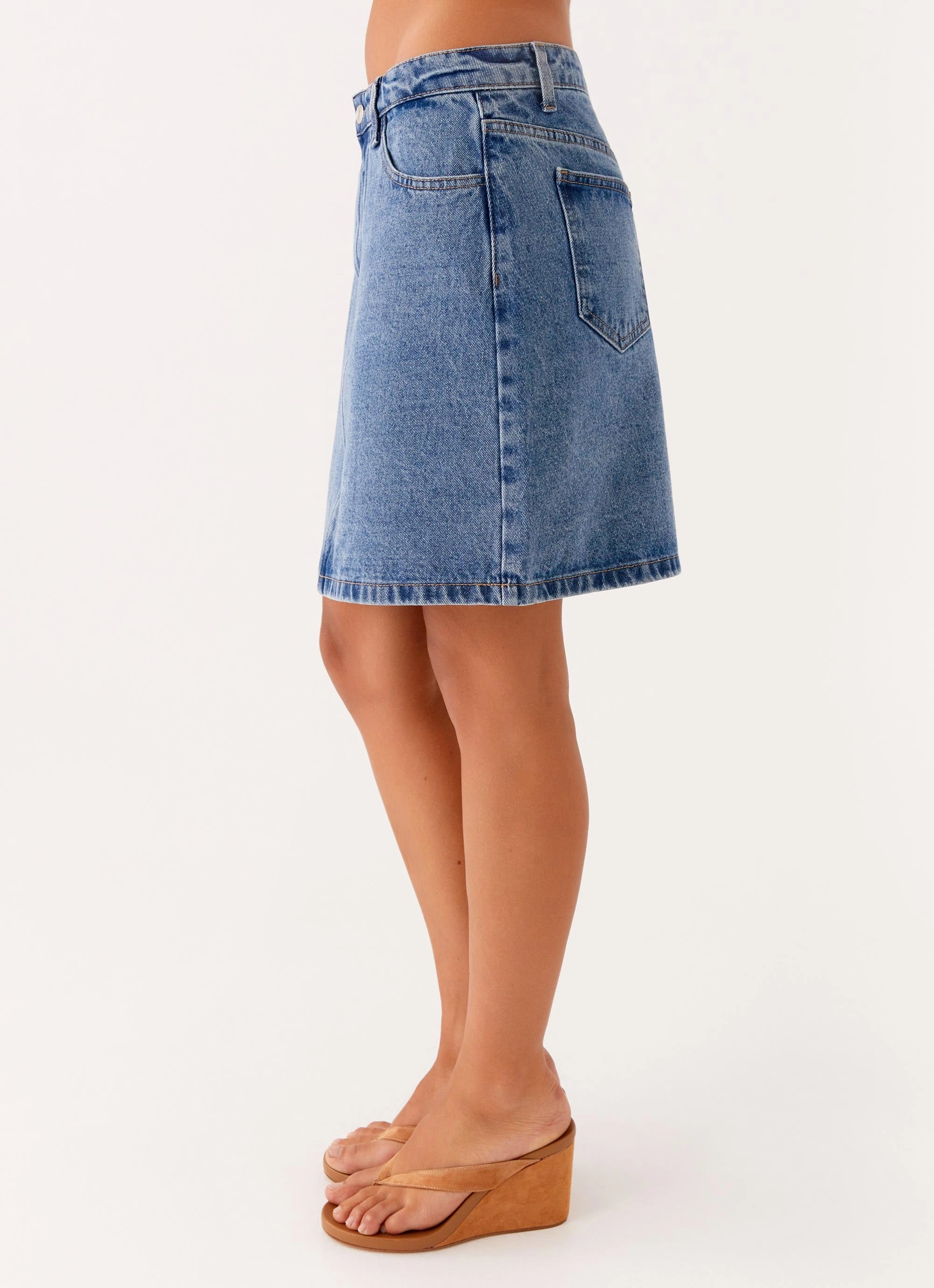 Stella Low Rise Mini Skirt - Blue Crisp Edge Shirred Back