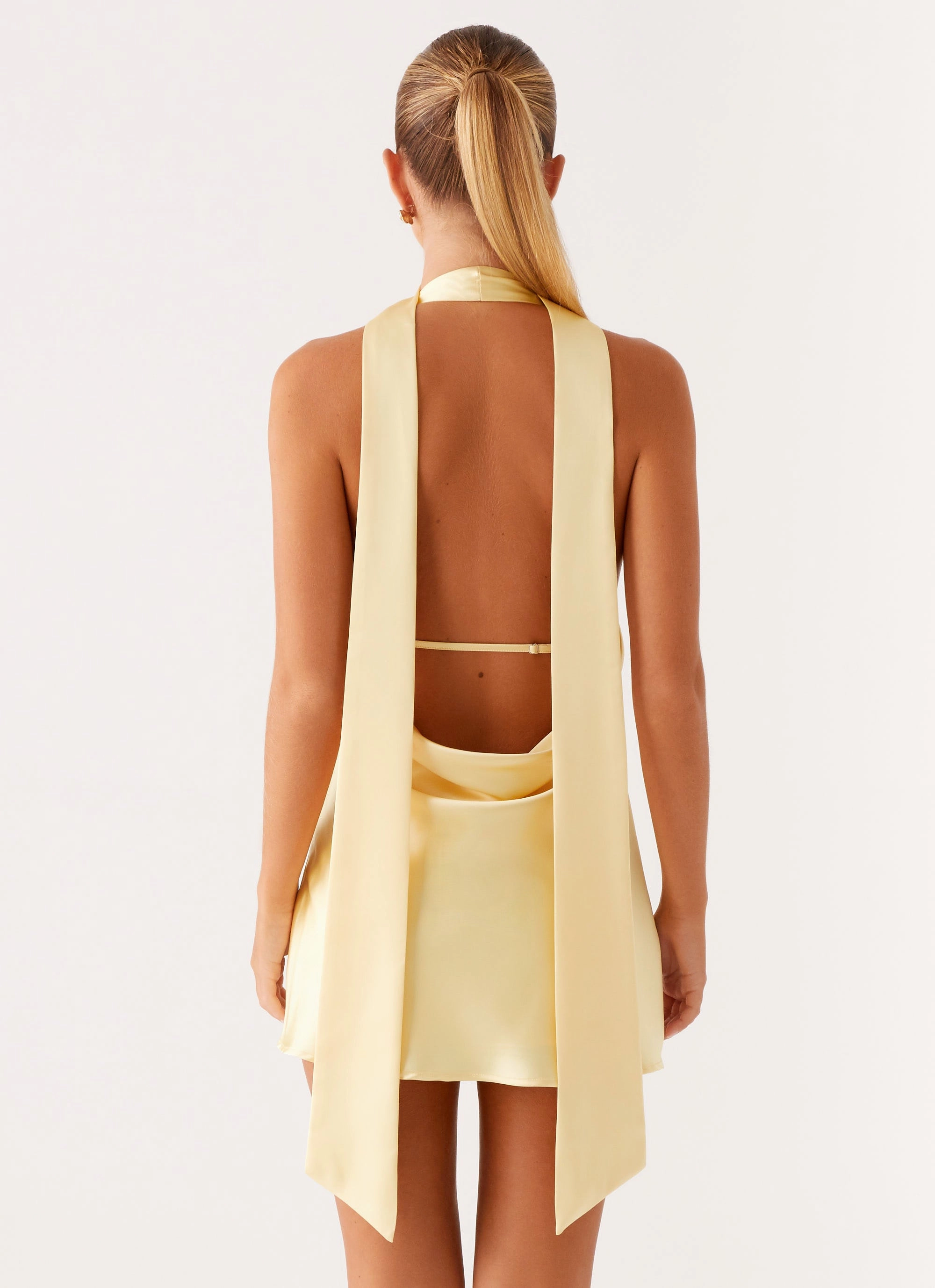 Light Motion Alicia Satin Halter Mini Dress - Pastel Yellow
