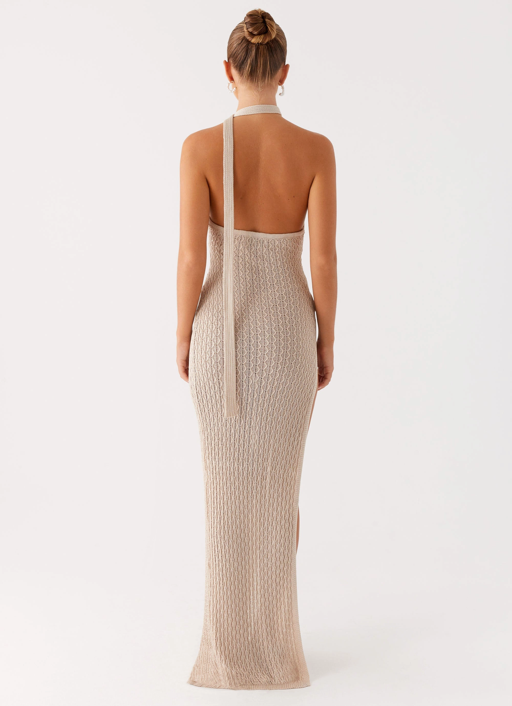 Soft Flow Street-Style Carryn Knit Maxi Dress - Beige