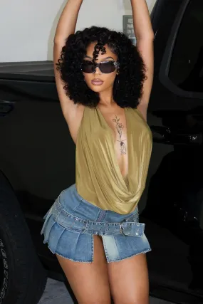 color - fast Clean Mood Sweet Talker Belted Micro Denim Pleated Skirt