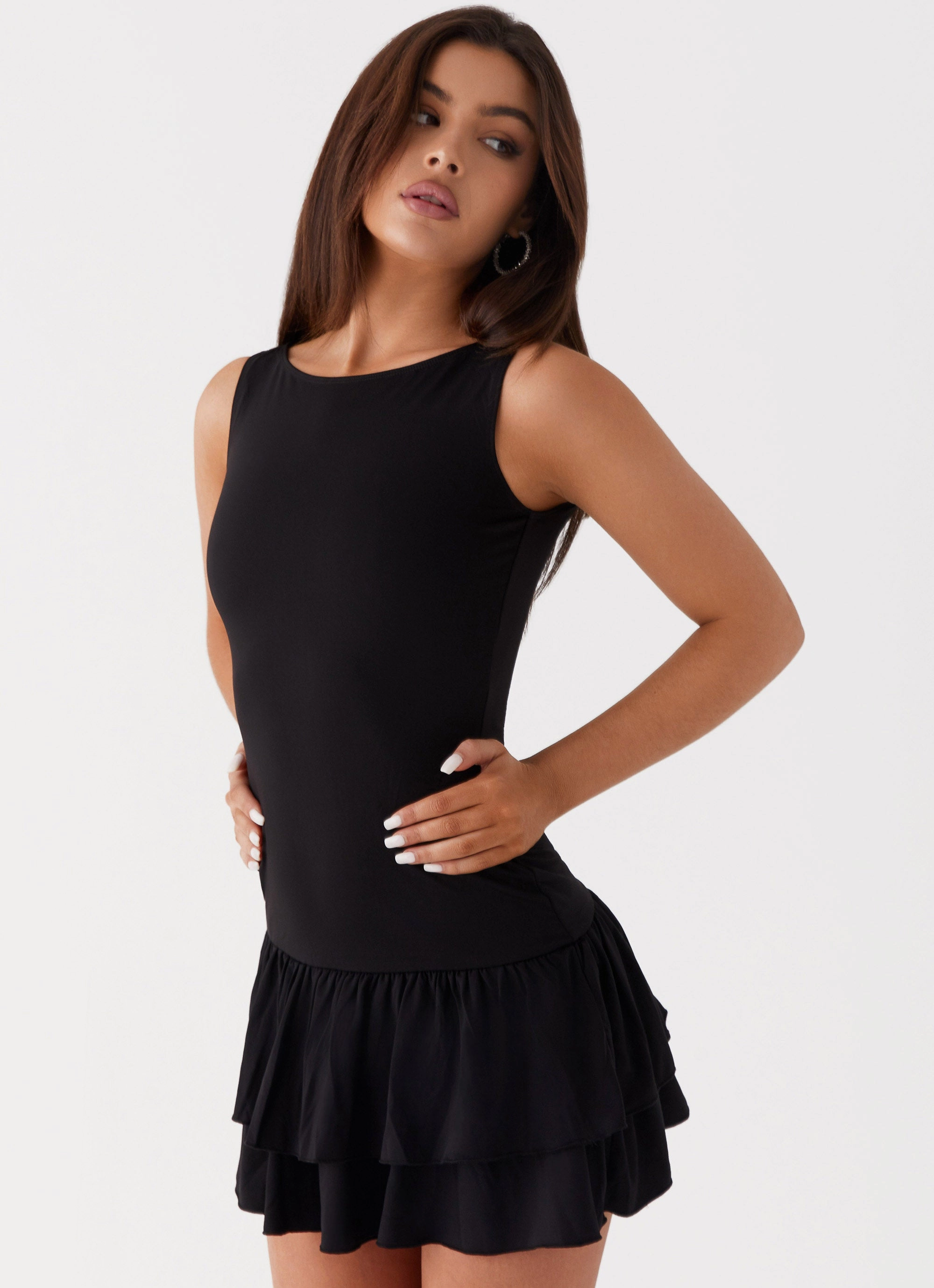 Rhiannon Frill Mini Dress - Black Gentle Wear Machine wash safe