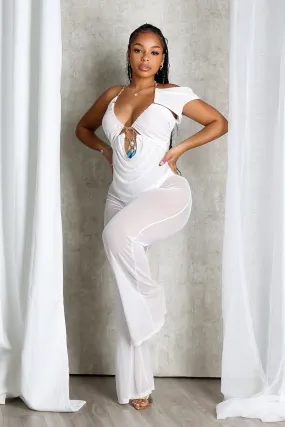 Layered Look Basic Look Myllure Mesh Chain Halter Jumpsuit