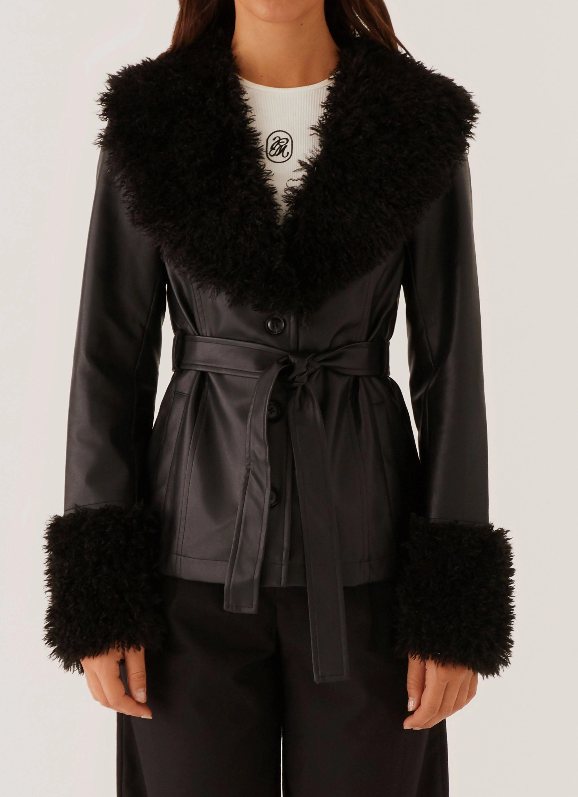 Street Lights Fur Trim Jacket - Black Eco Friendly