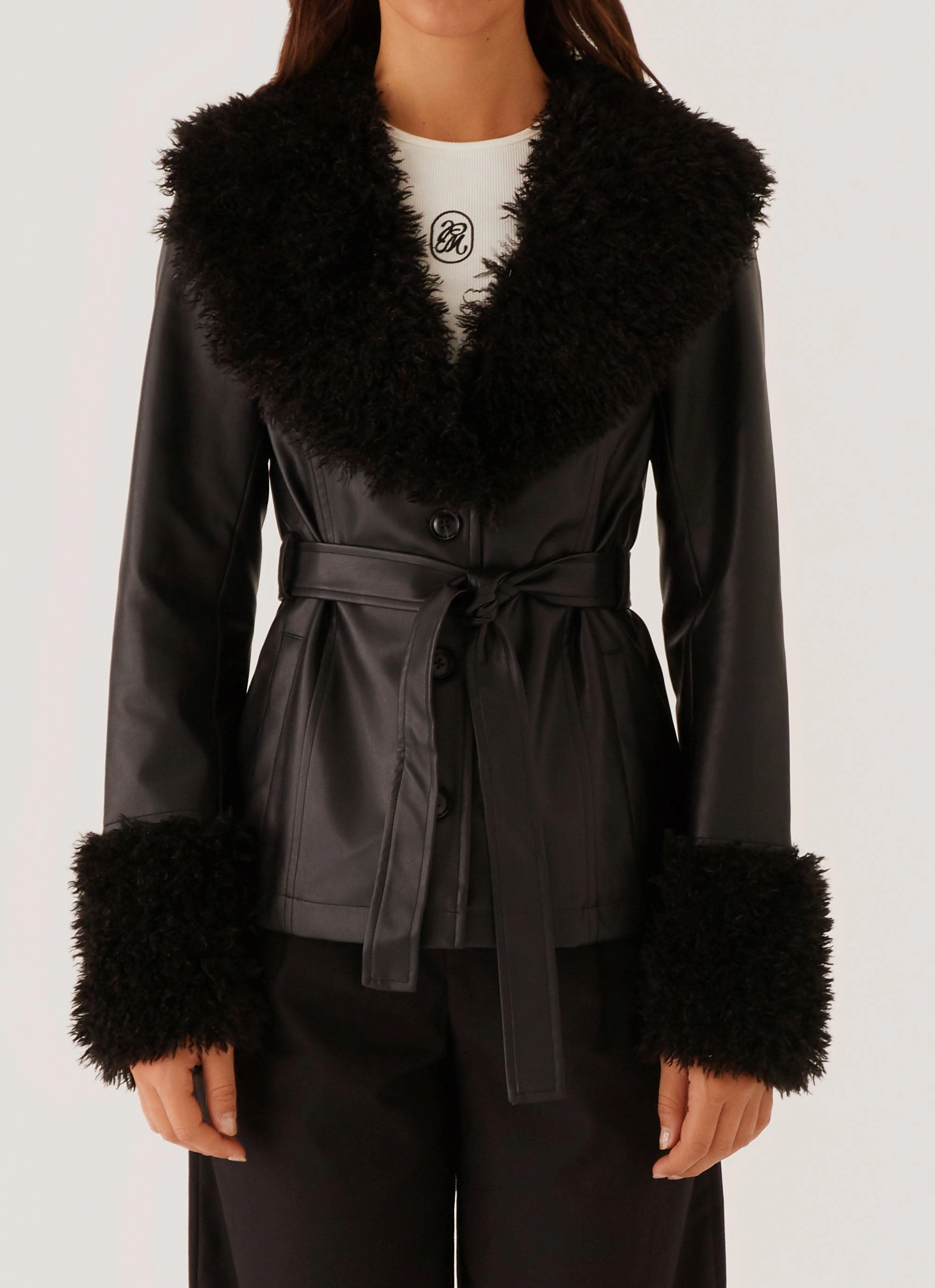 Street Lights Fur Trim Jacket - Black Mascara