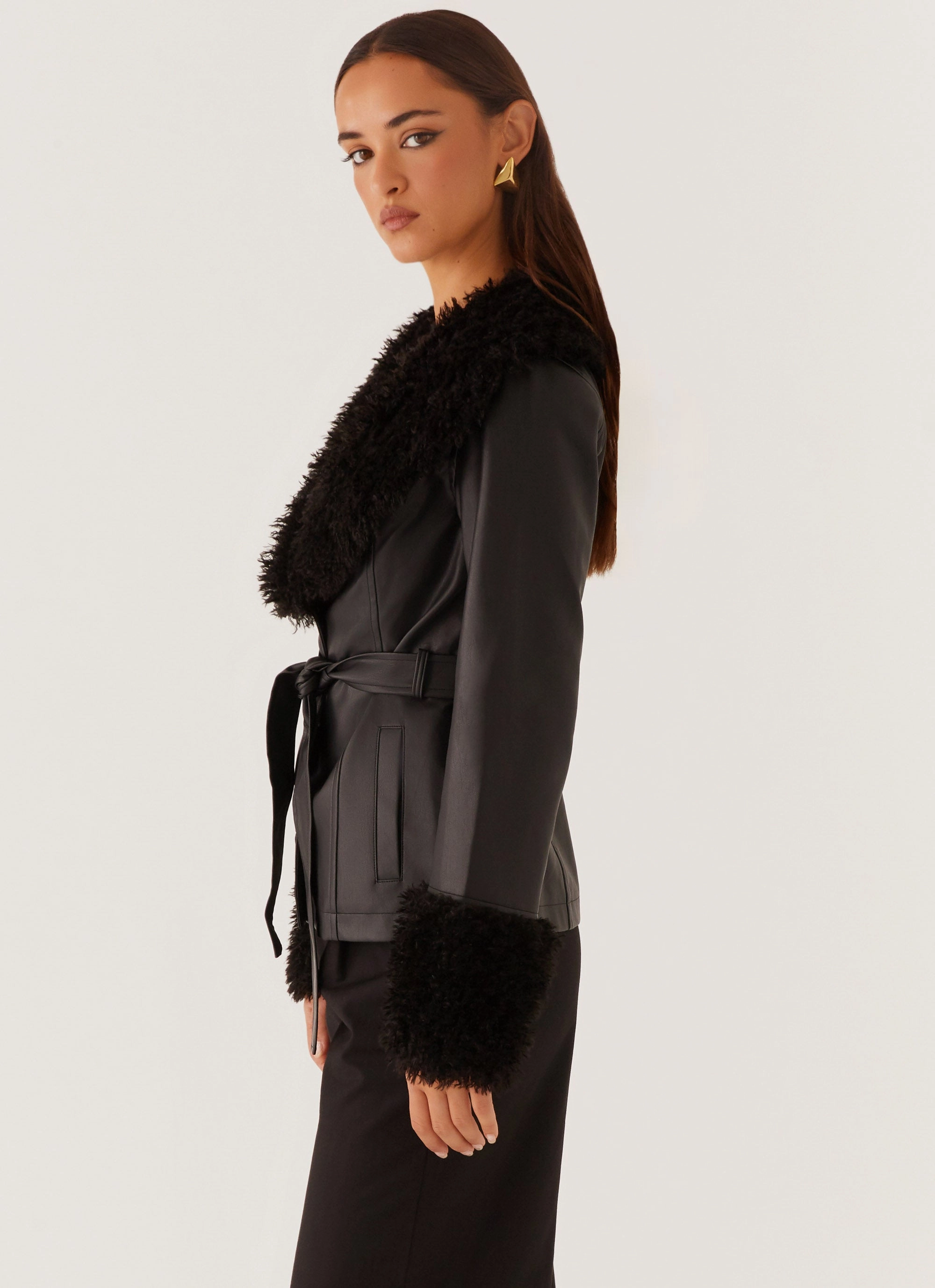 Street Lights Fur Trim Jacket - Black Hidden Ventilation