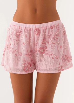 Plaid detail Mercer Sequin Mini Shorts - Pink