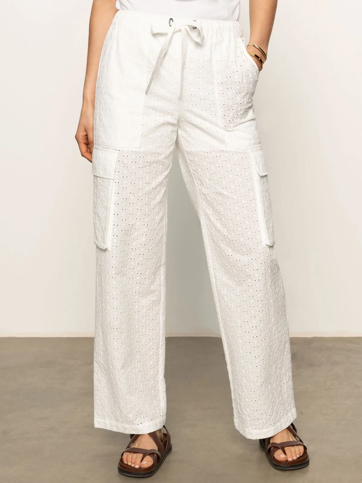 Free Time Eyelet Semi High Rise Pant Bleached White ReinforcedKnees