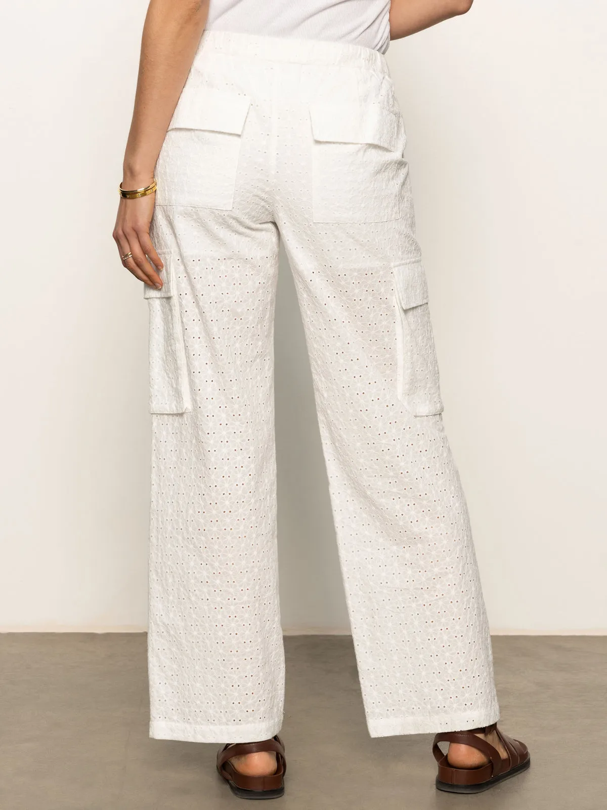 Free Time Eyelet Semi High Rise Pant Bleached White ArticulatedJoints Perfect Design
