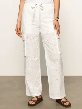 BreathableLining Street Style Free Time Eyelet Semi High Rise Pant Bleached White