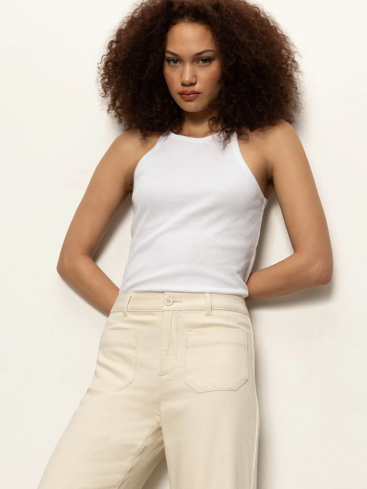 Soft Marine Wide Leg Standard Rise Crop Pant Macrame Chic Wear