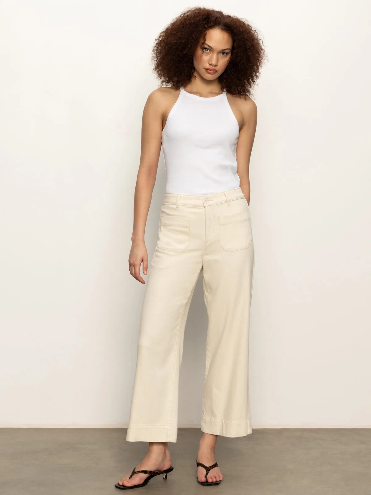 Soft Marine Wide Leg Standard Rise Crop Pant Macrame Comfort Layer