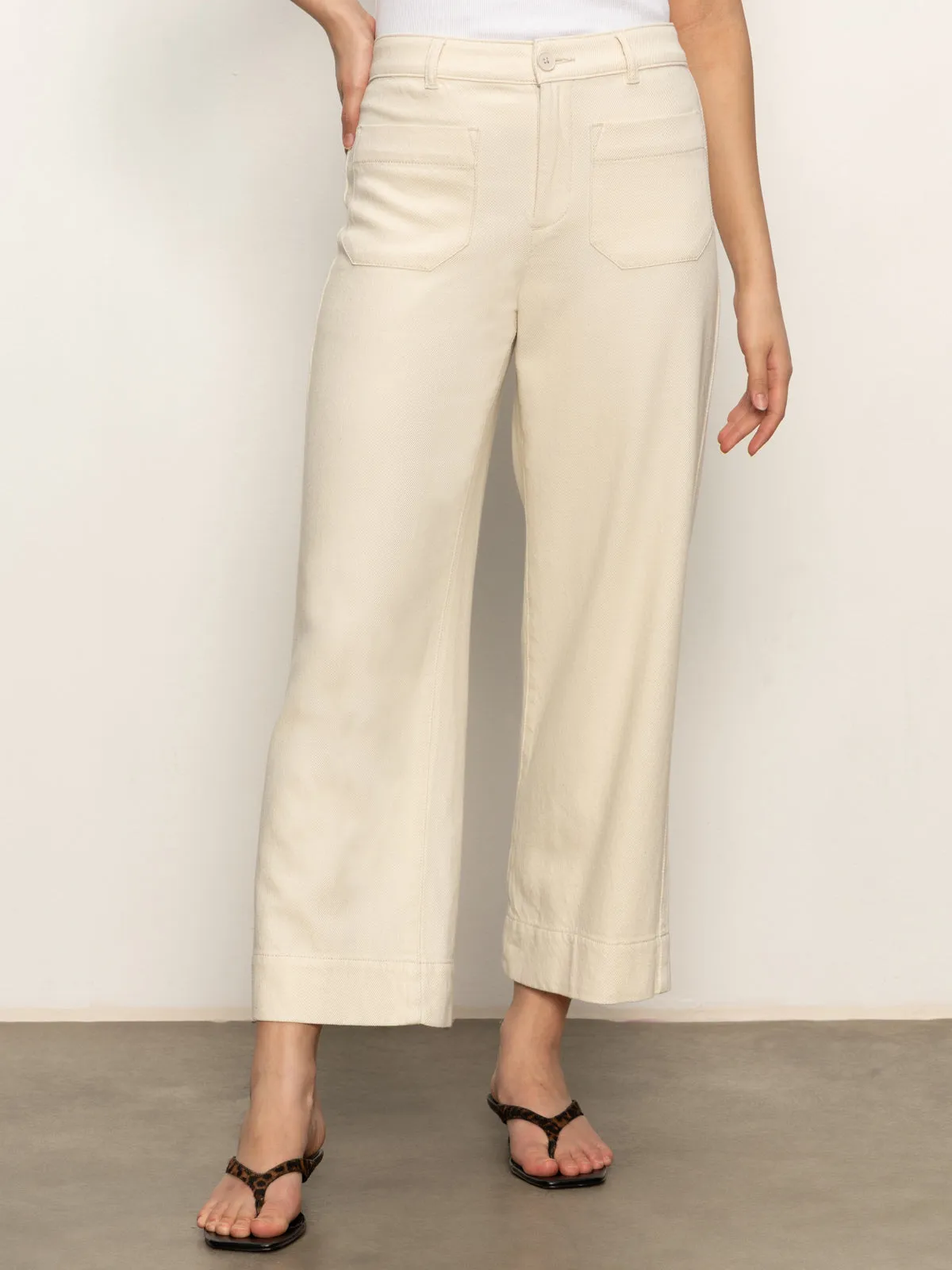 Neutral Tone Corduroy texture Soft Marine Wide Leg Standard Rise Crop Pant Macrame