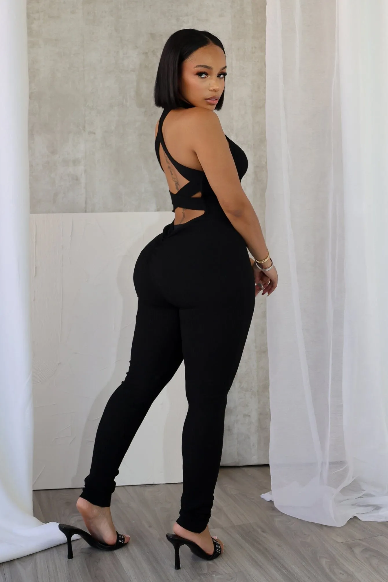 OrganicCottonBlend Versatile Comfort Wear Sloane Ribbed Knit Mock Neck Jumpsuit