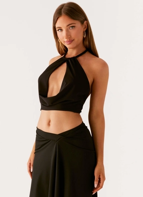 Calisa Cowl Top - Black WrinkleResistantWeave Sporty Design