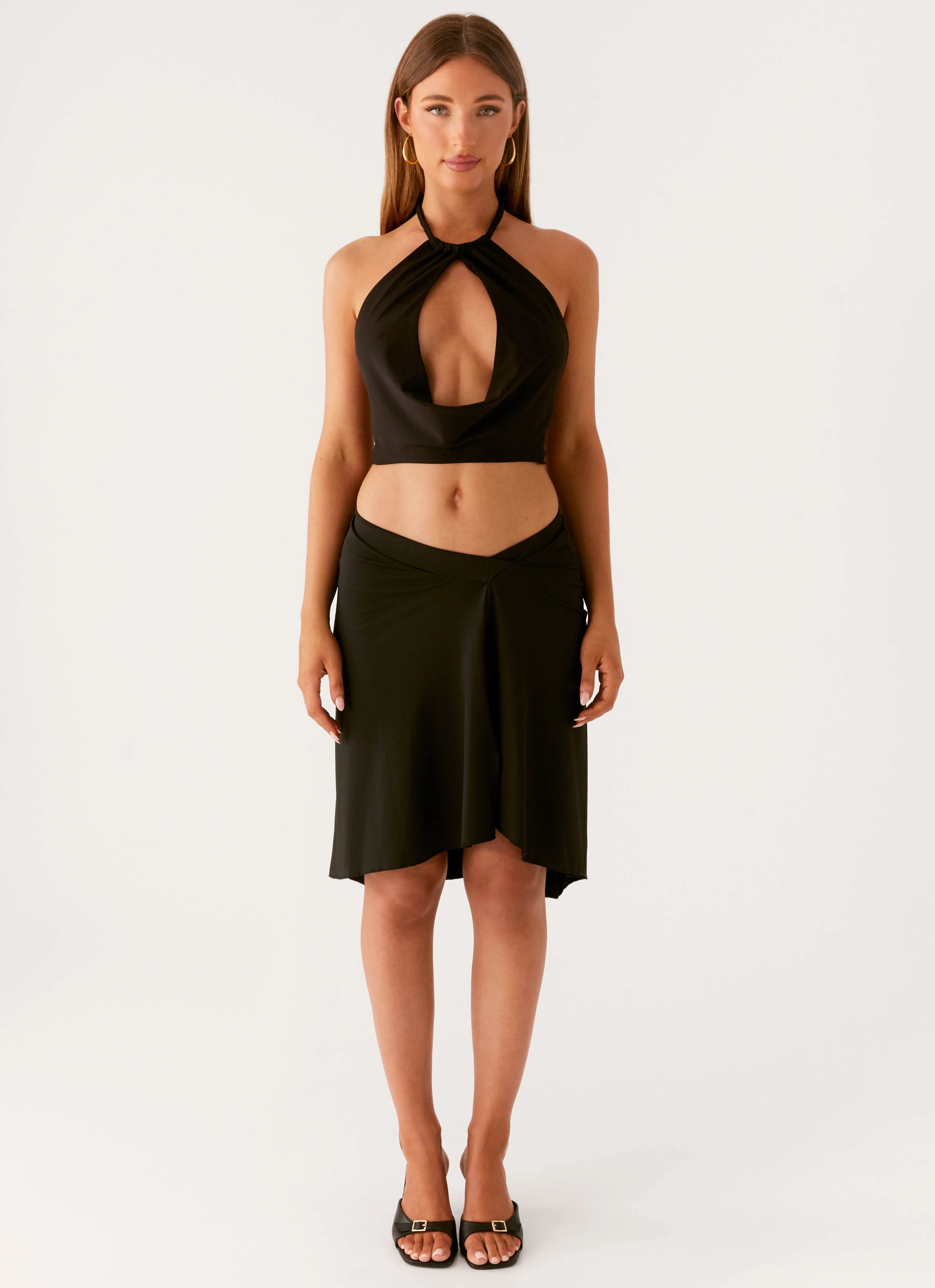 Calisa Cowl Top - Black Curved Hemline