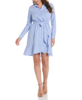 Easy Pairing Stripe Poplin Ruffle Wrap Dress