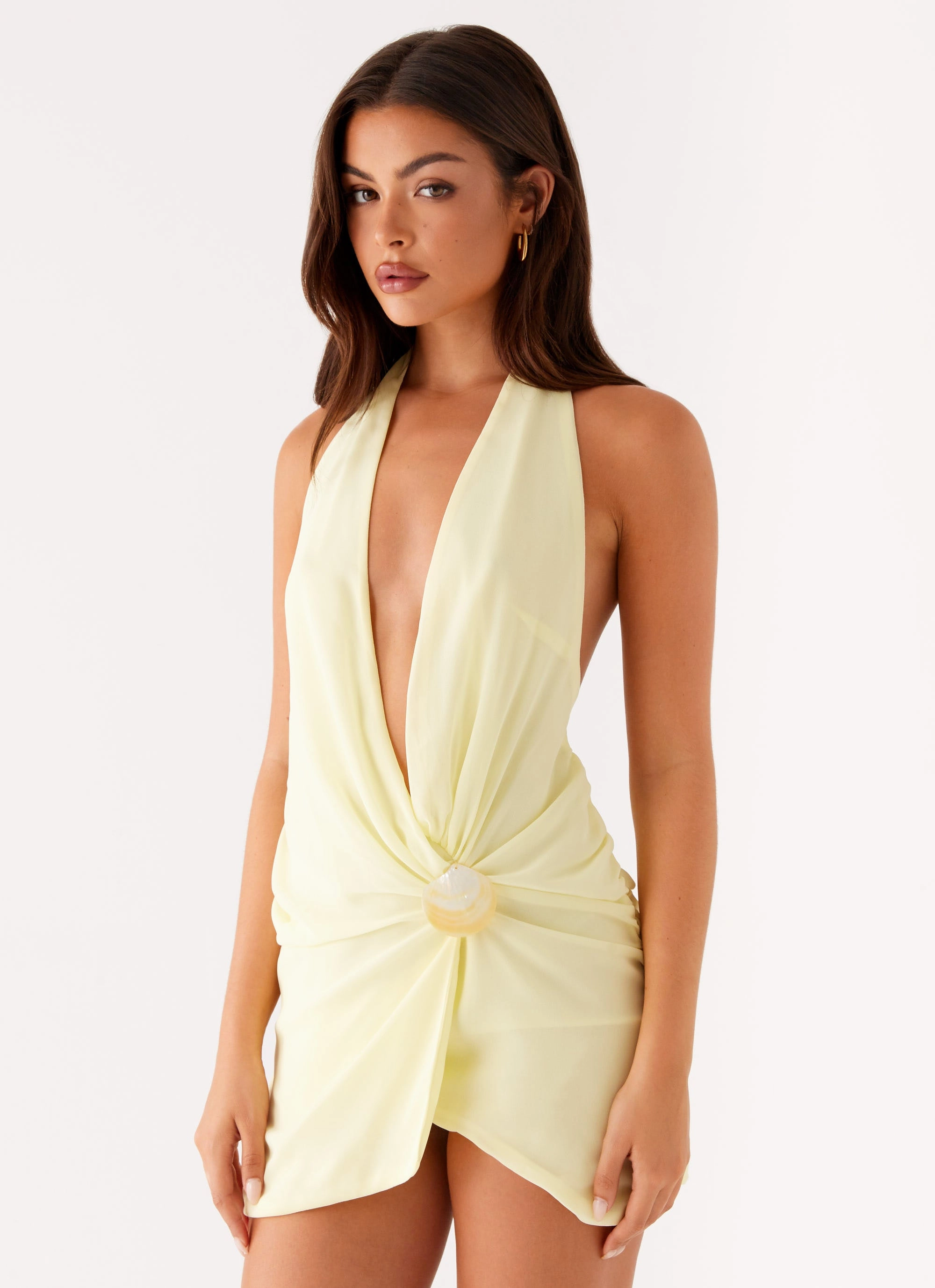 Minimal Form and Effortless fit dress. Eleanora Plunge Mini Dress - Yellow
