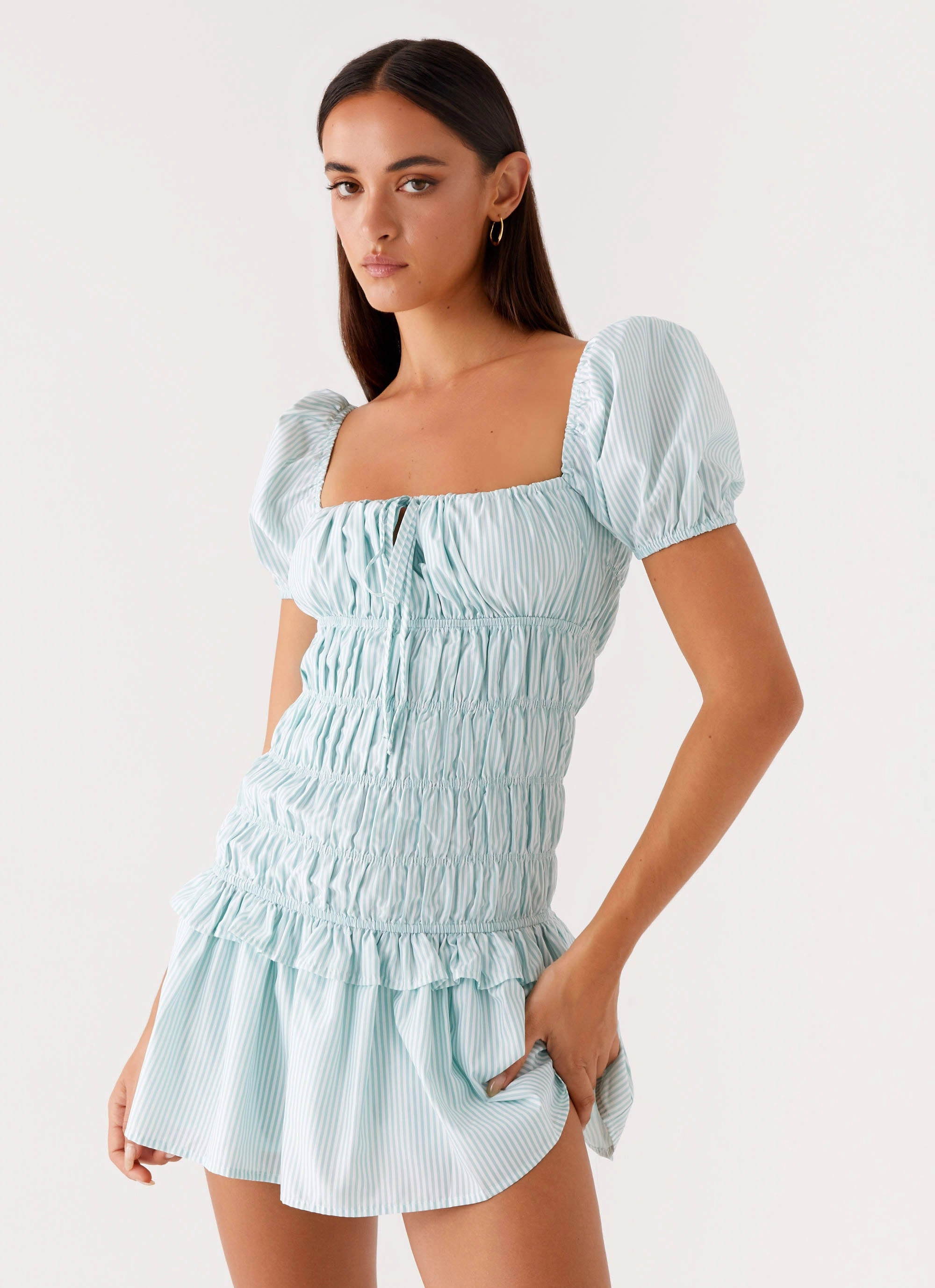 Yolene Mini Dress - Green Gingham Comfy Layers Soft-touch daywear