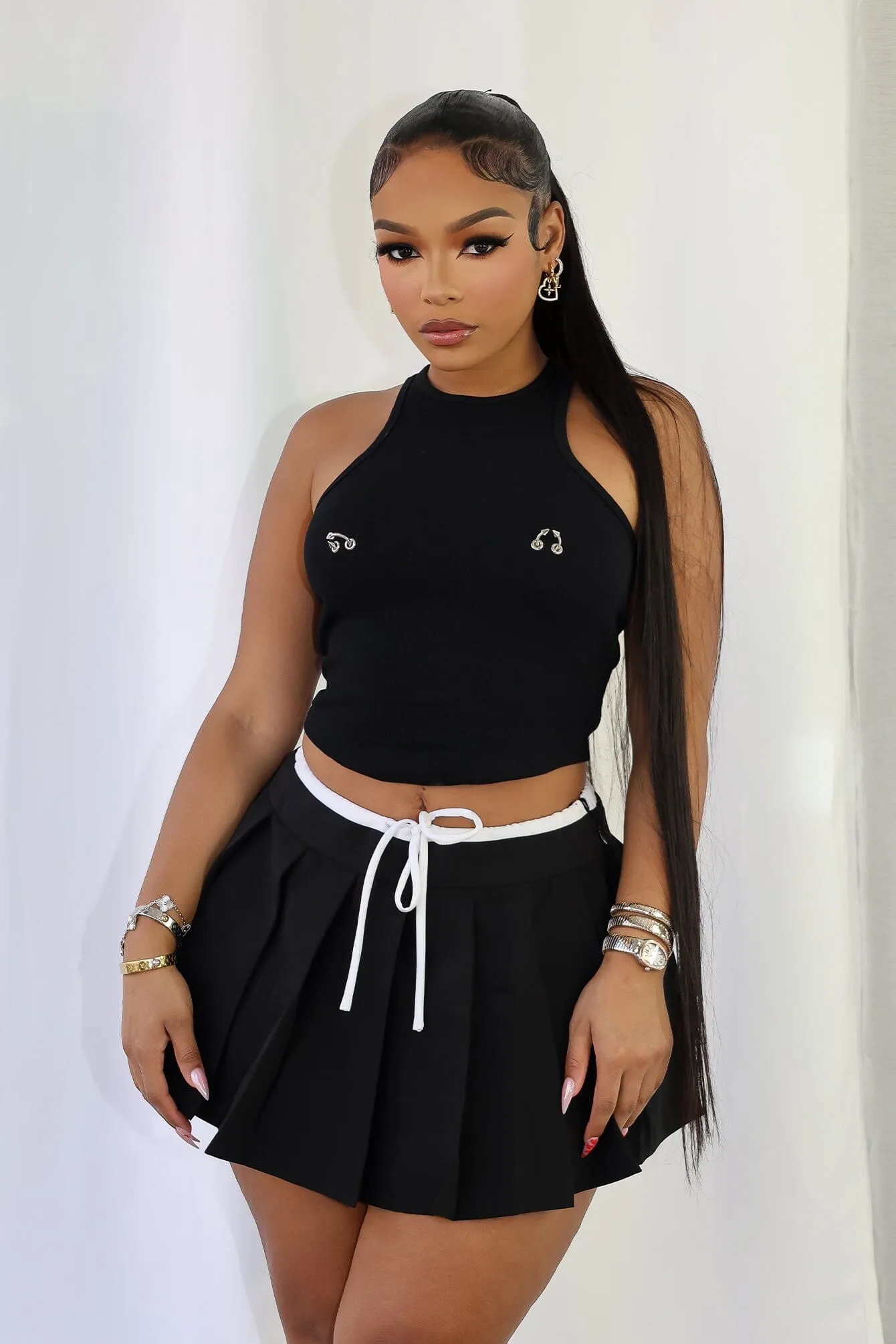 MicrofiberBlend Circular Knit Stunning Piercing Detail Ribbed Top