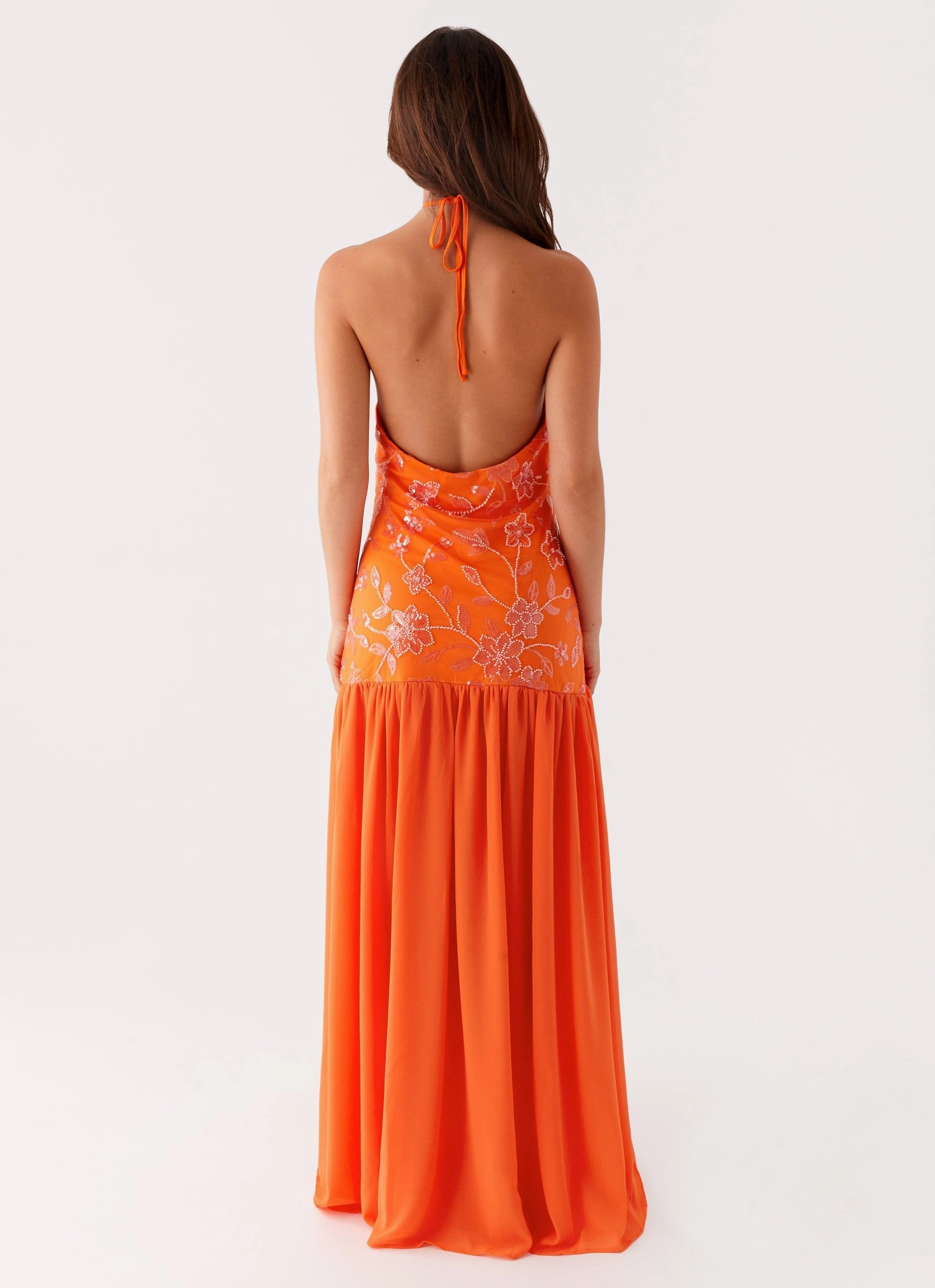 Everyday-Use Linen-Blend Janelle Beaded Maxi Dress - Orange