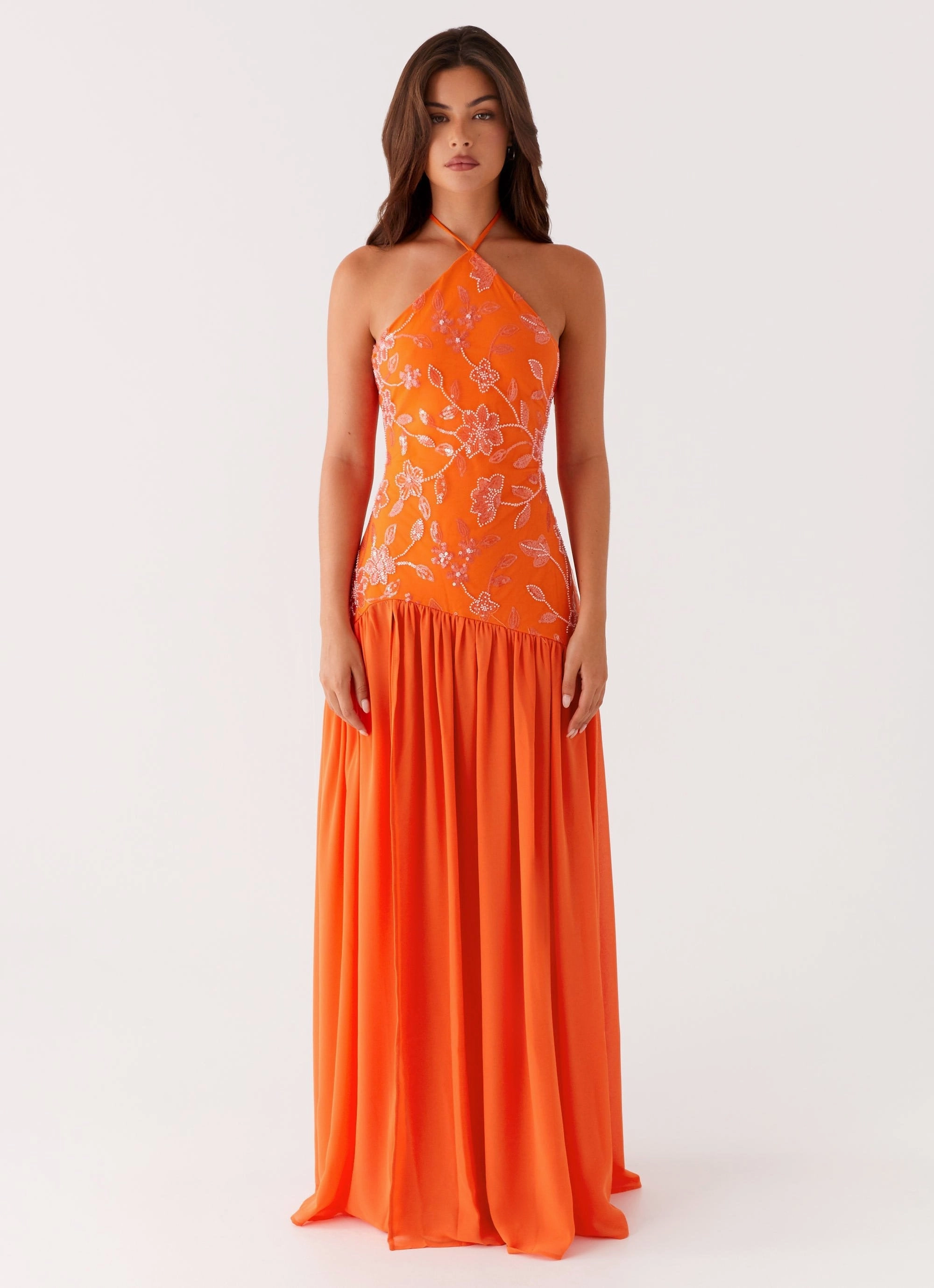 Janelle Beaded Maxi Dress - Orange Polite Tone Feminine Line
