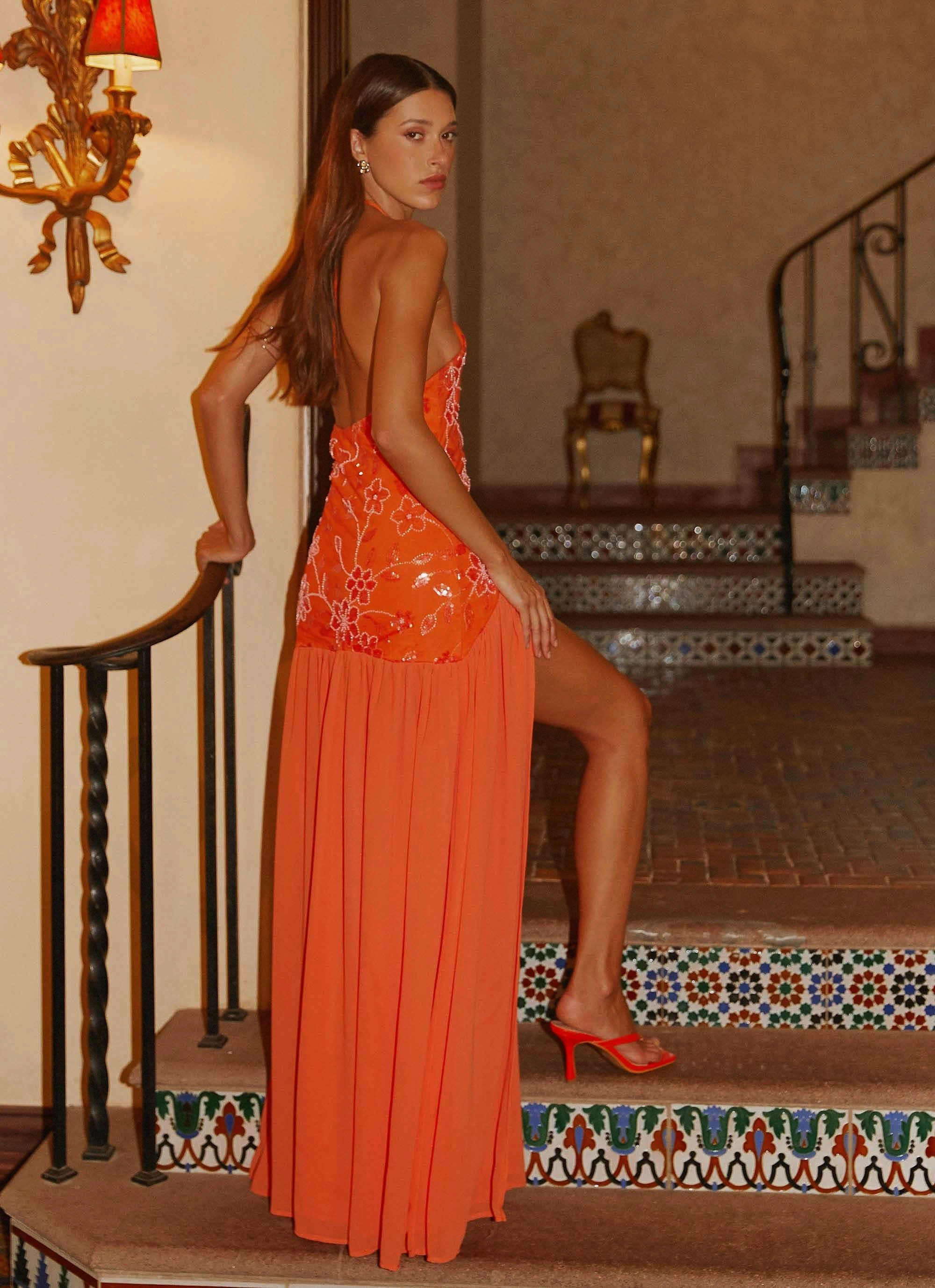 Janelle Beaded Maxi Dress - Orange Clean Tone Daily Comfort