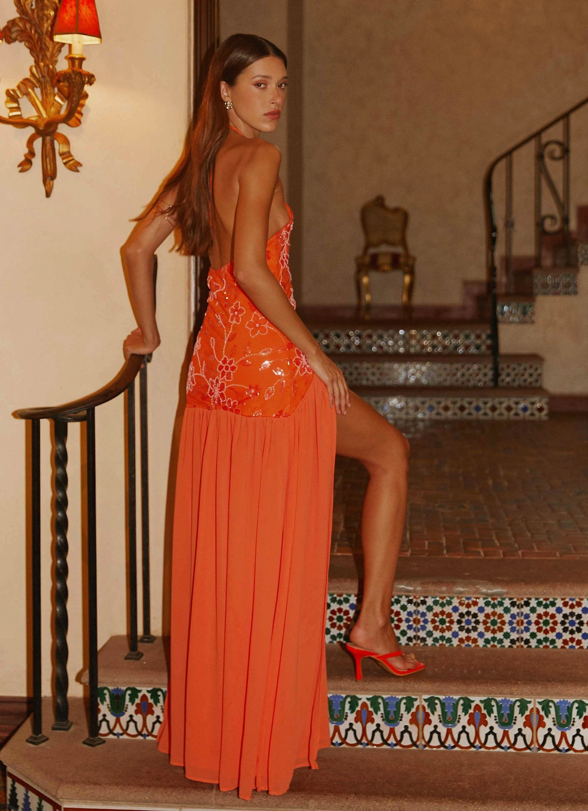 Janelle Beaded Maxi Dress - Orange Versatile Mood Light and Comfortable Wear