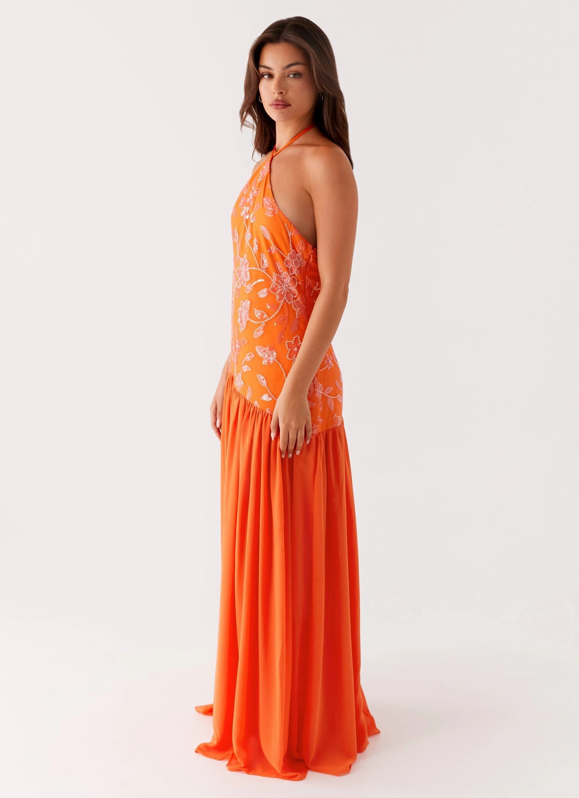 Vibrant Edge Smooth Lines Janelle Beaded Maxi Dress - Orange