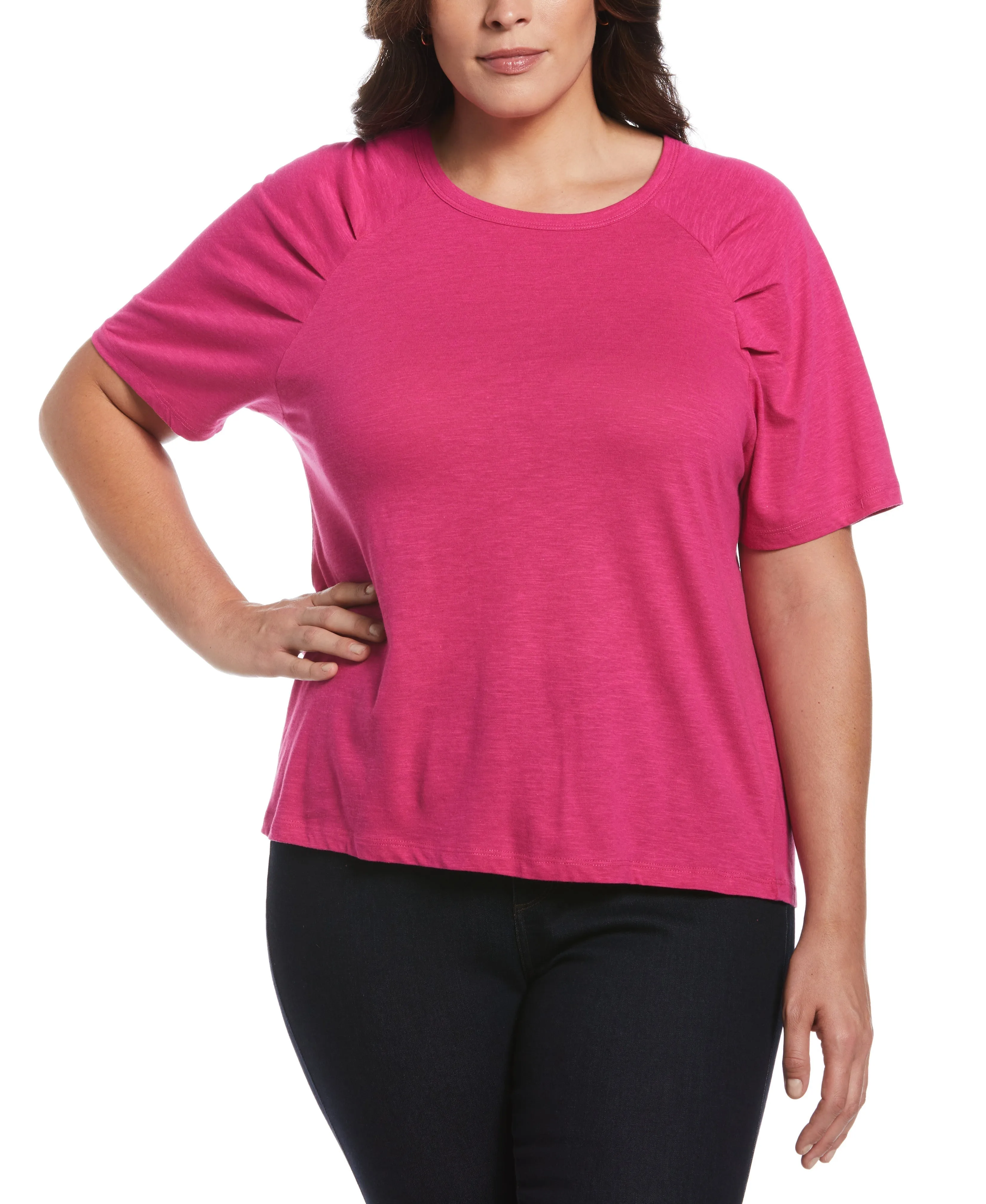 Plus Size Pleated Raglan Sleeve Tee Stylish Jacket