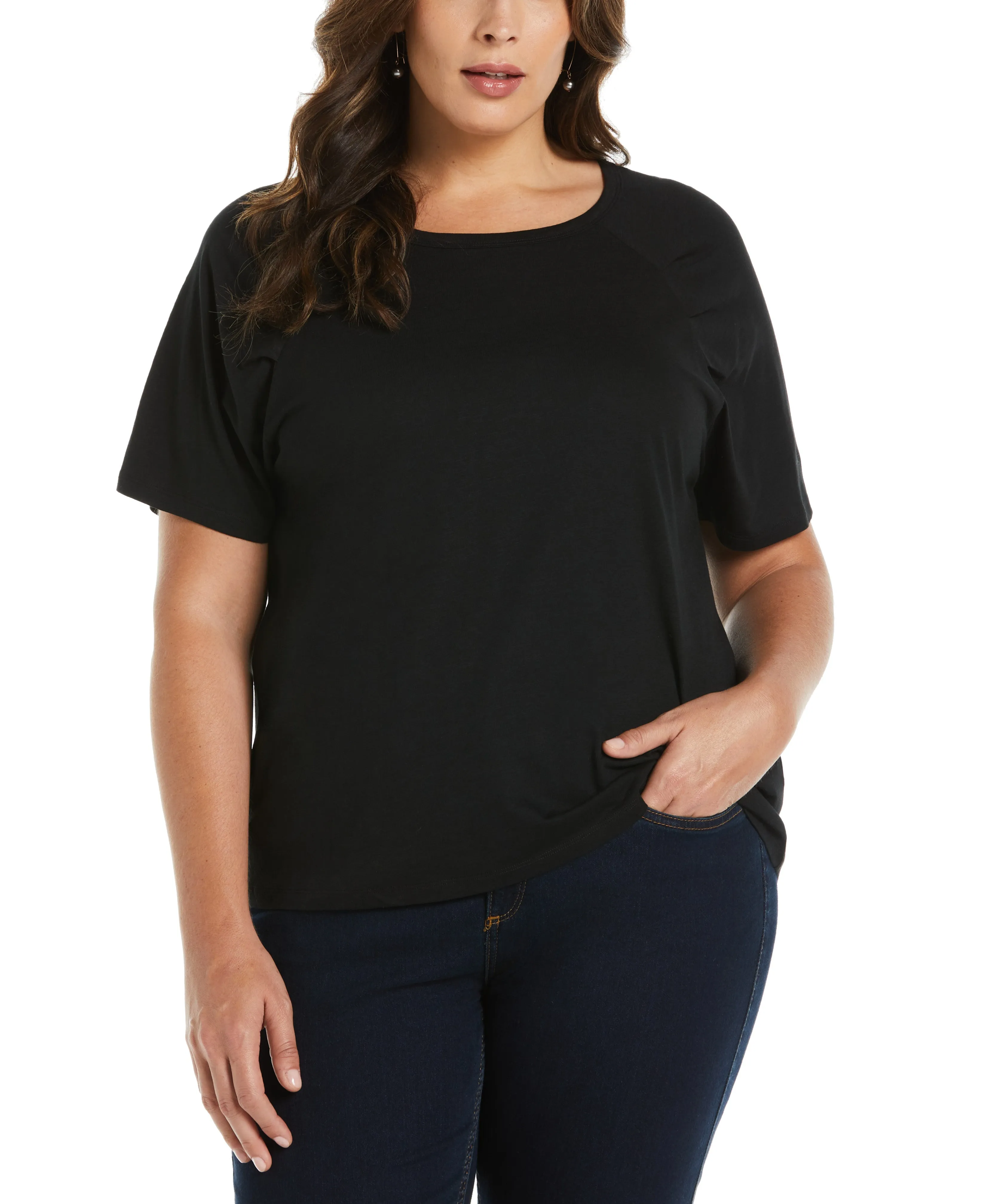 Plus Size Pleated Raglan Sleeve Tee Double Stitched Hems