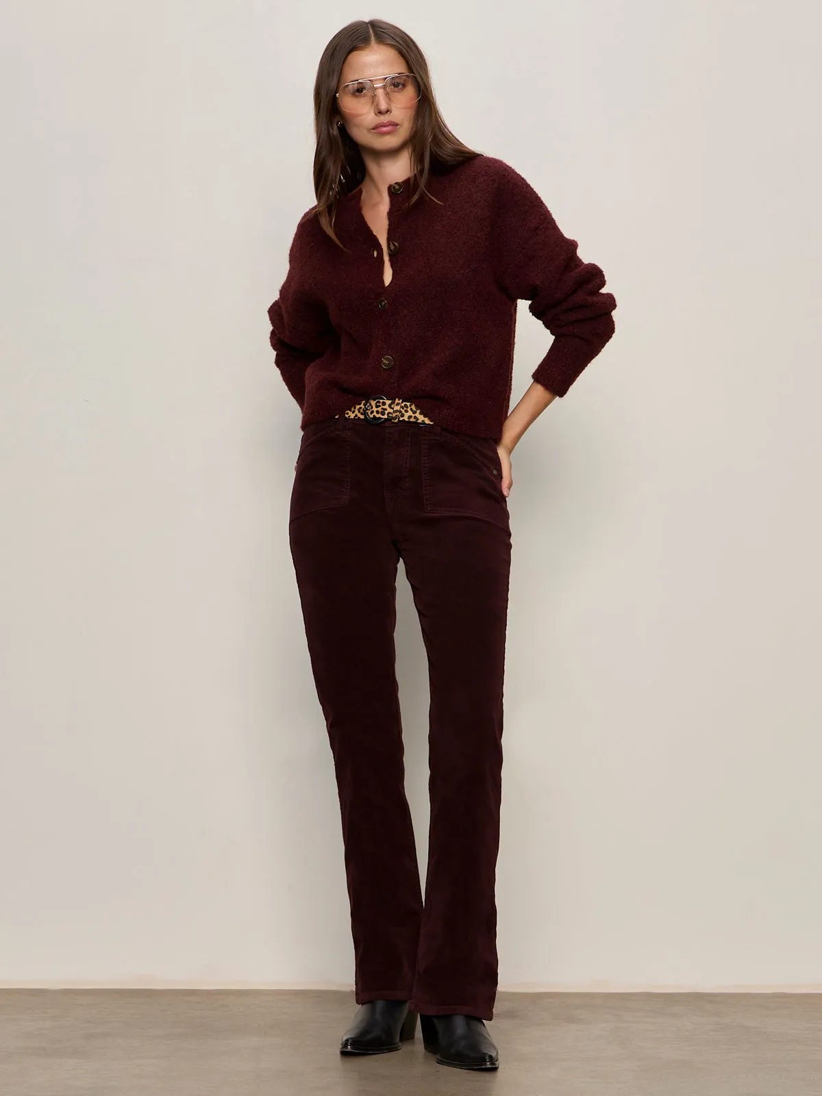 Gusseted Crotch Eco Friendly Dyeing Velveteen Brook Bootcut Pant Dark Crimson Petite Sizing