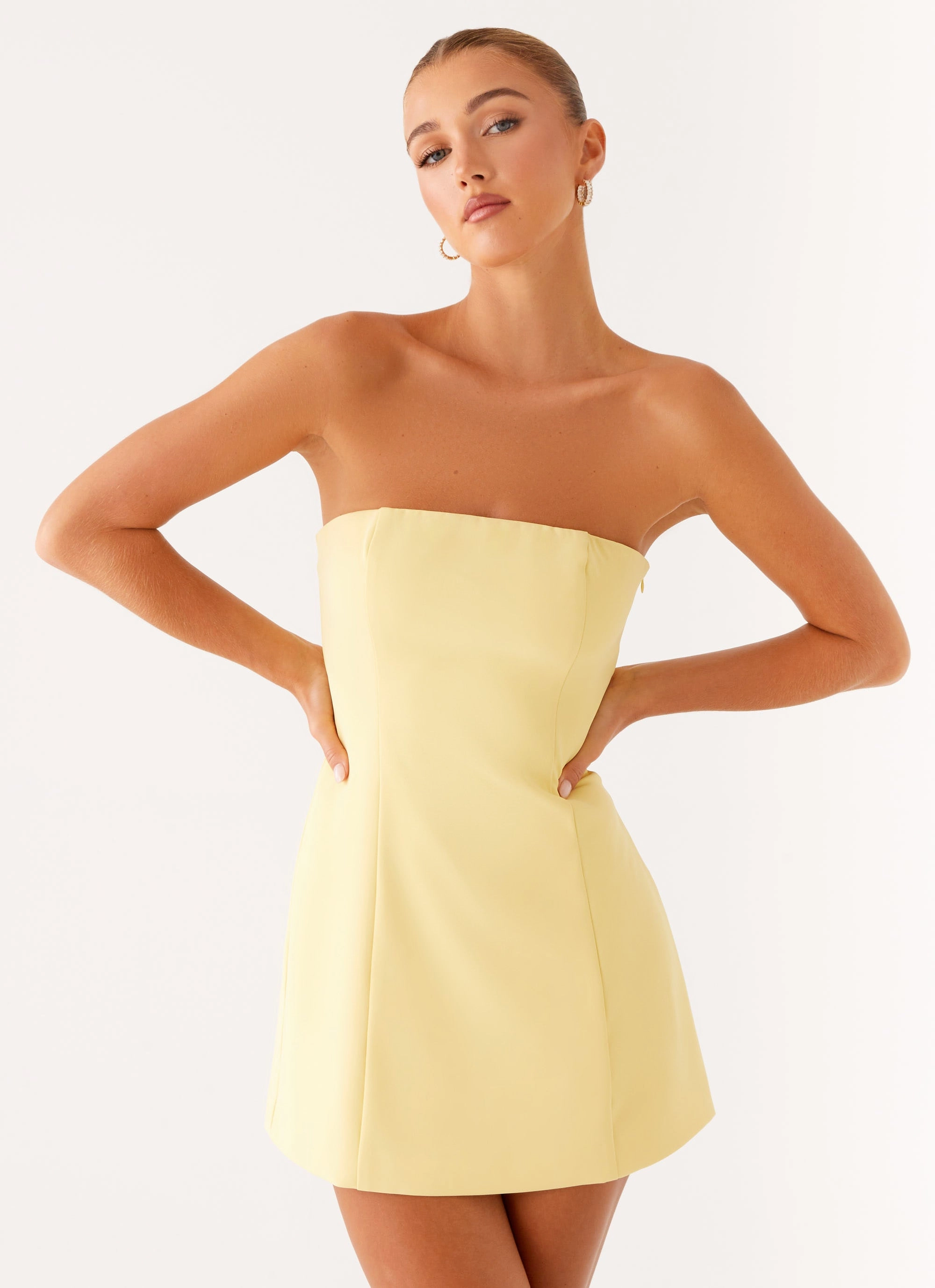 Smooth Texture Perfect Mood Honey Bow Mini Dress - Yellow