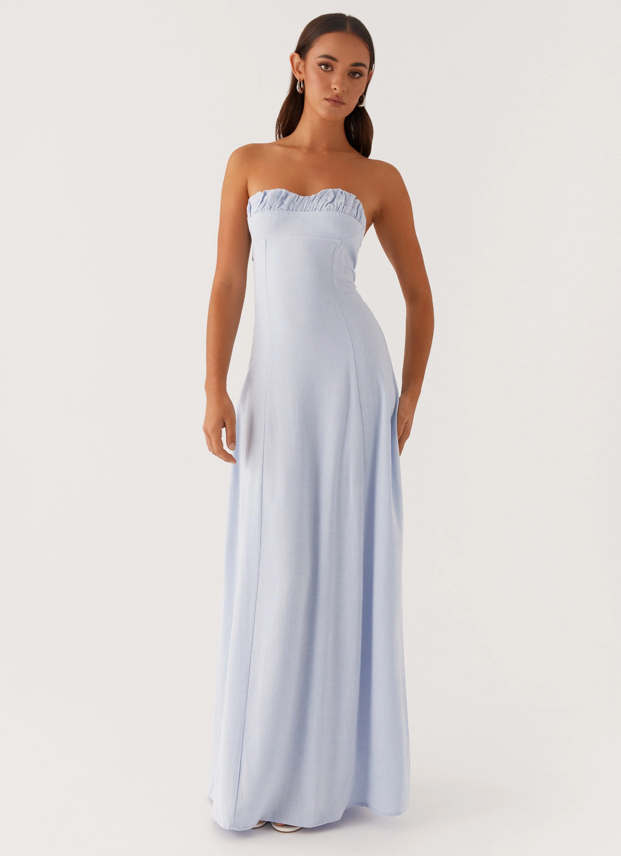 Tayla Linen Maxi Dress - Blue Bless Touch Evening Classic