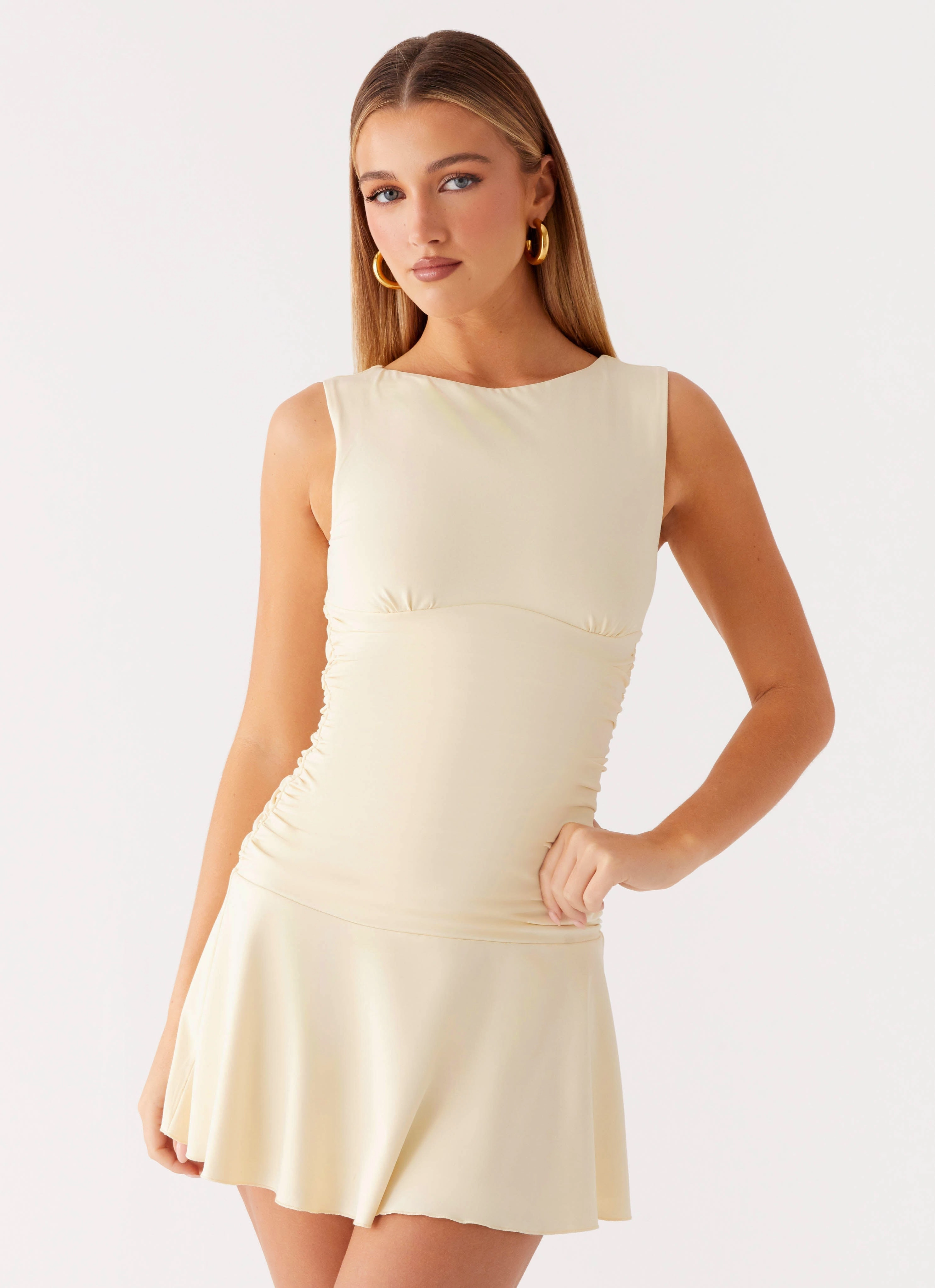 Classic Comfort Twist Front Kelda Mini Dress - Yellow